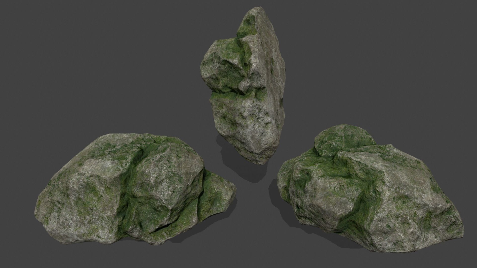 mossy rocks set Low-poly 3D model_2