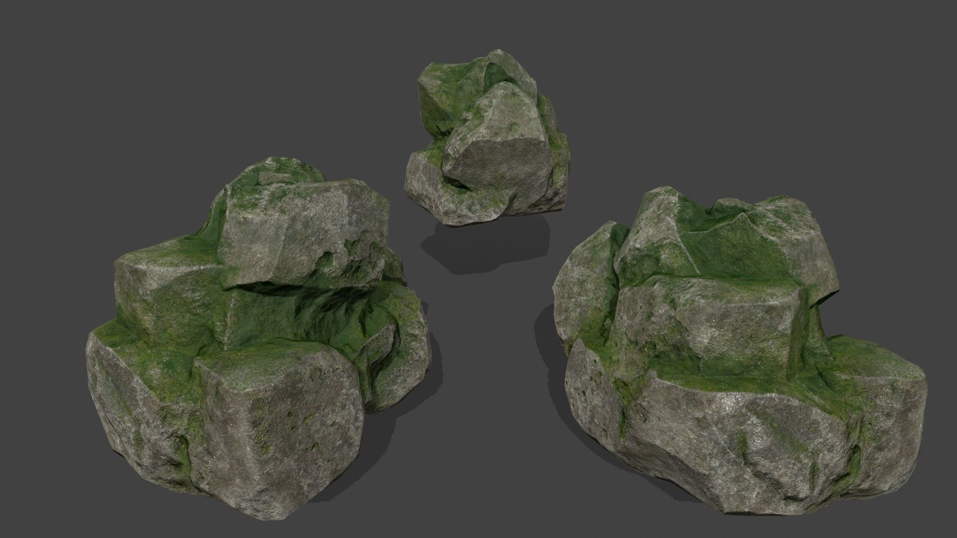 mossy rocks set Low-poly 3D model_1