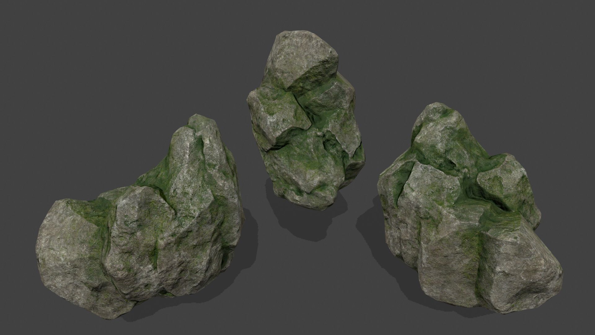 mossy rocks set Low-poly 3D model_4