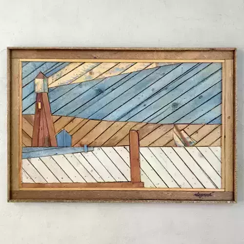 Folk Art Painted Wood Lathe Assemblage Lighthouse