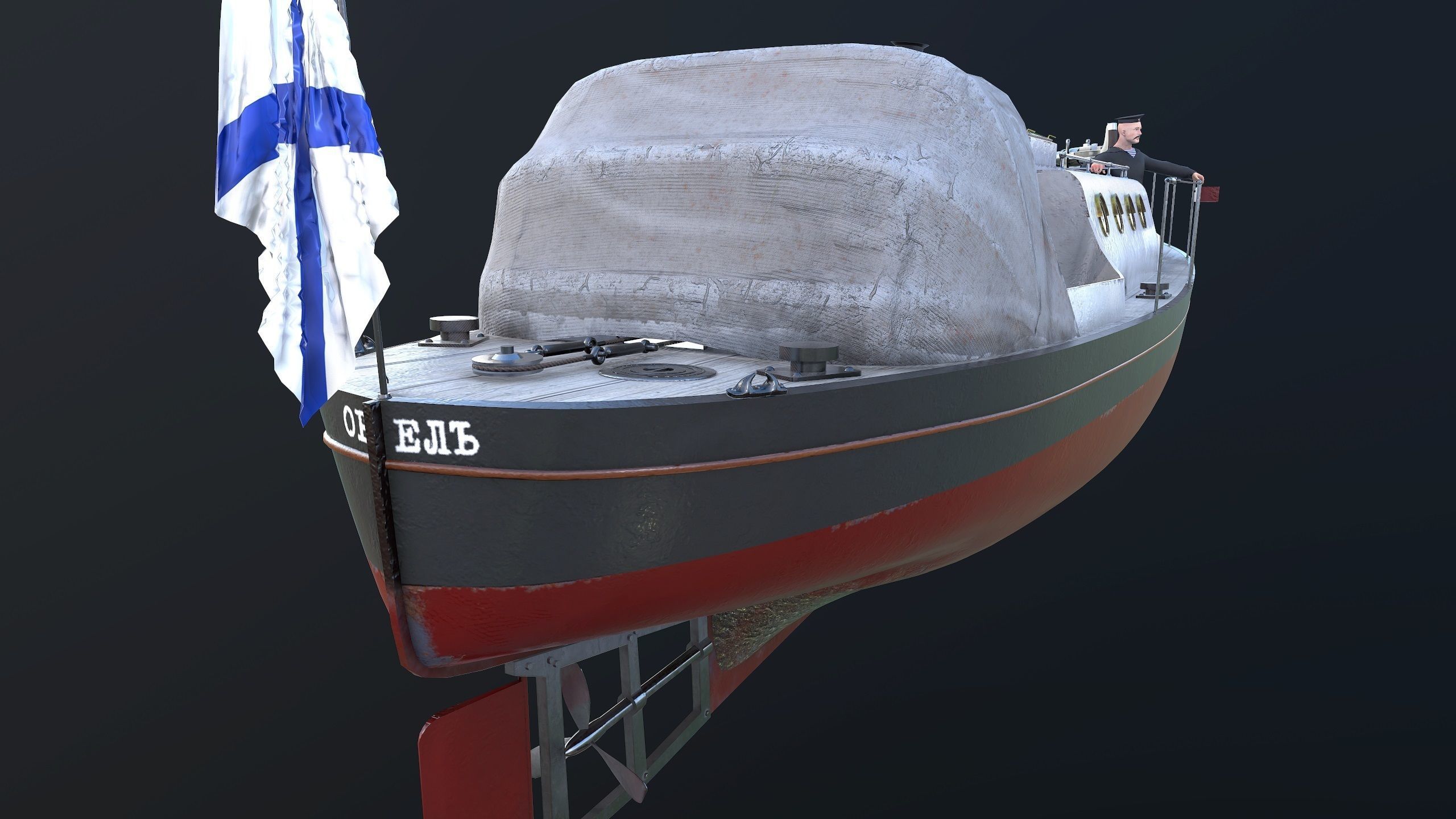 Motor Boat Low-poly 3D model_4