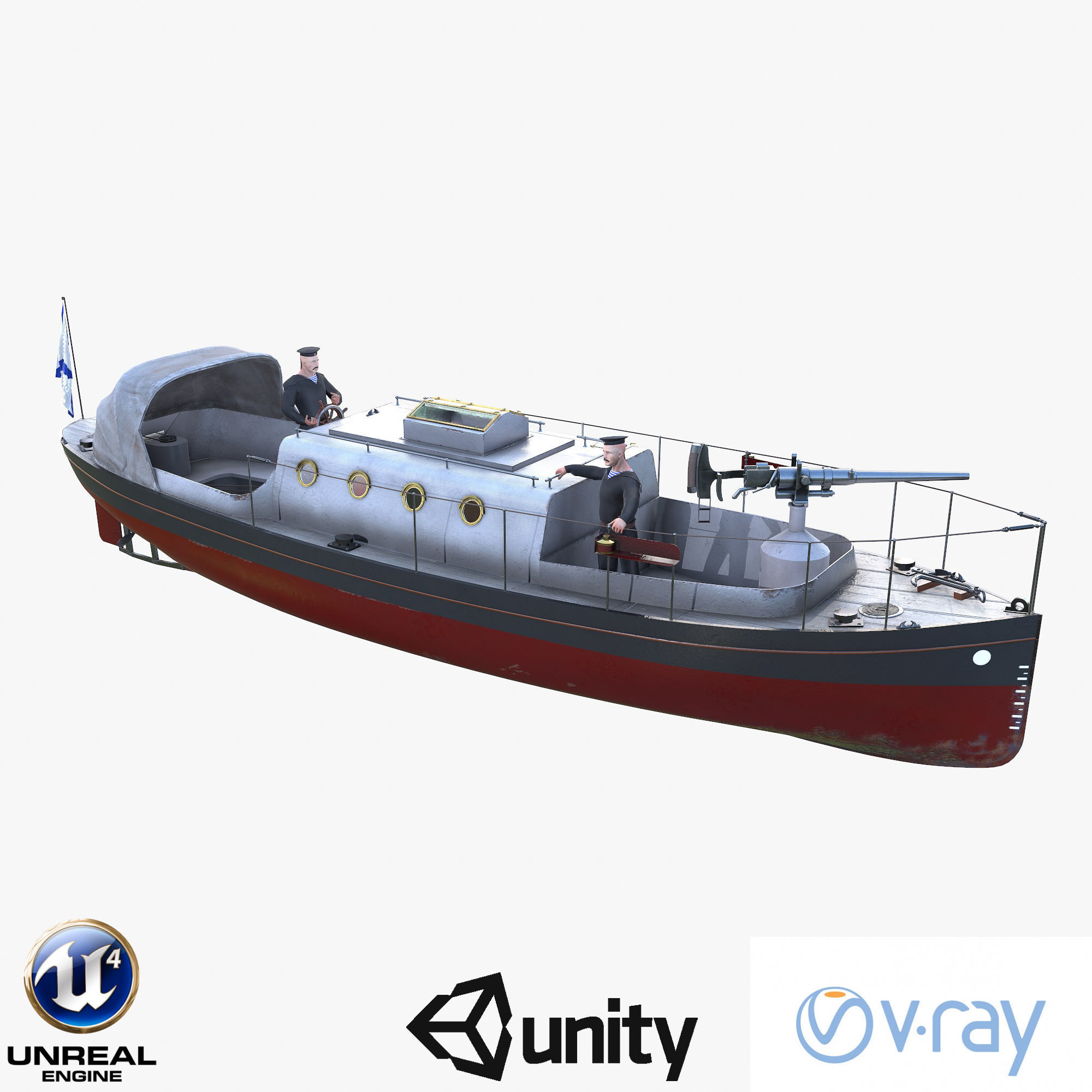 Motor Boat Low-poly 3D model_0