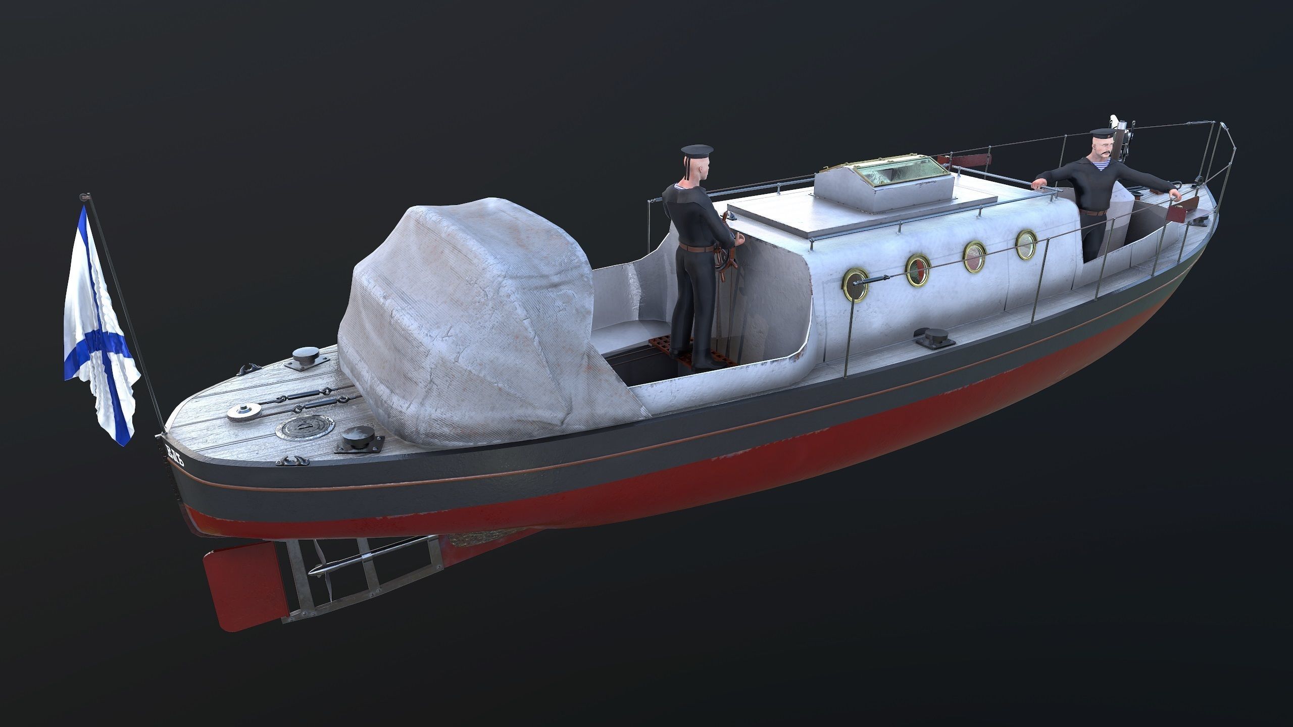 Motor Boat Low-poly 3D model_6