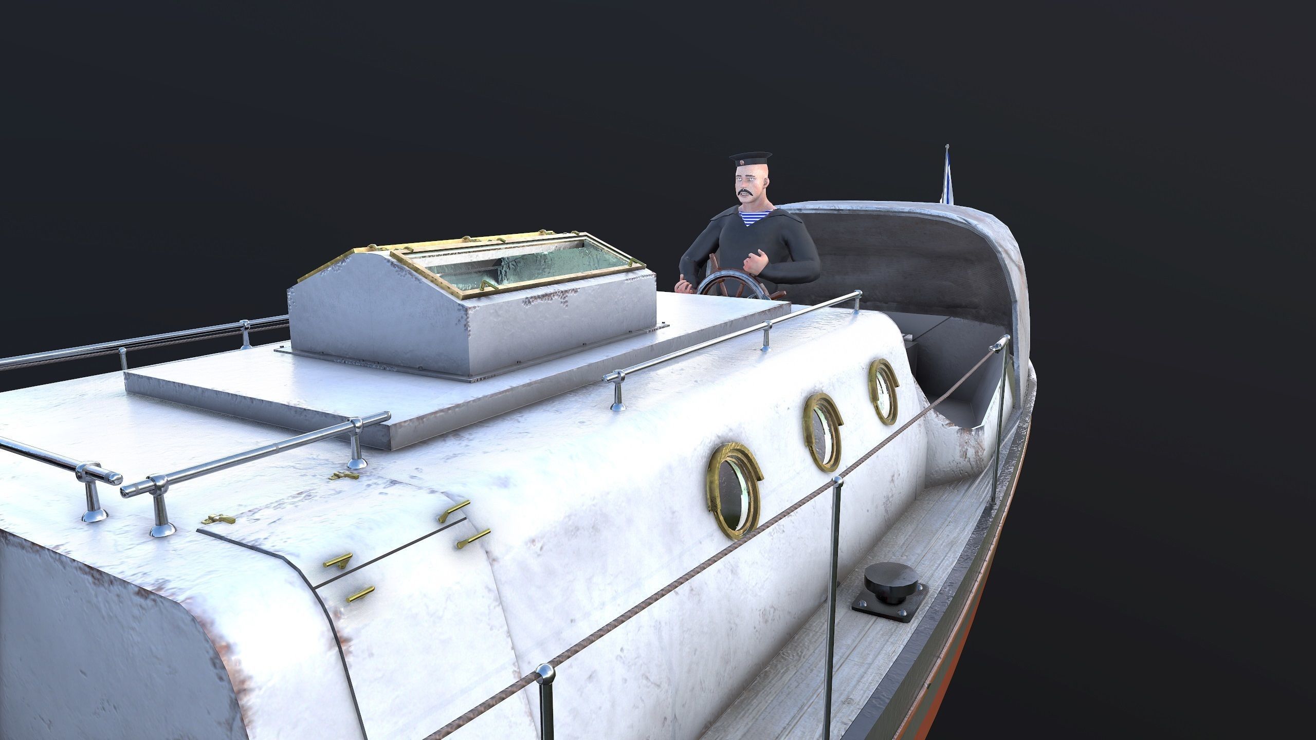 Motor Boat Low-poly 3D model_9