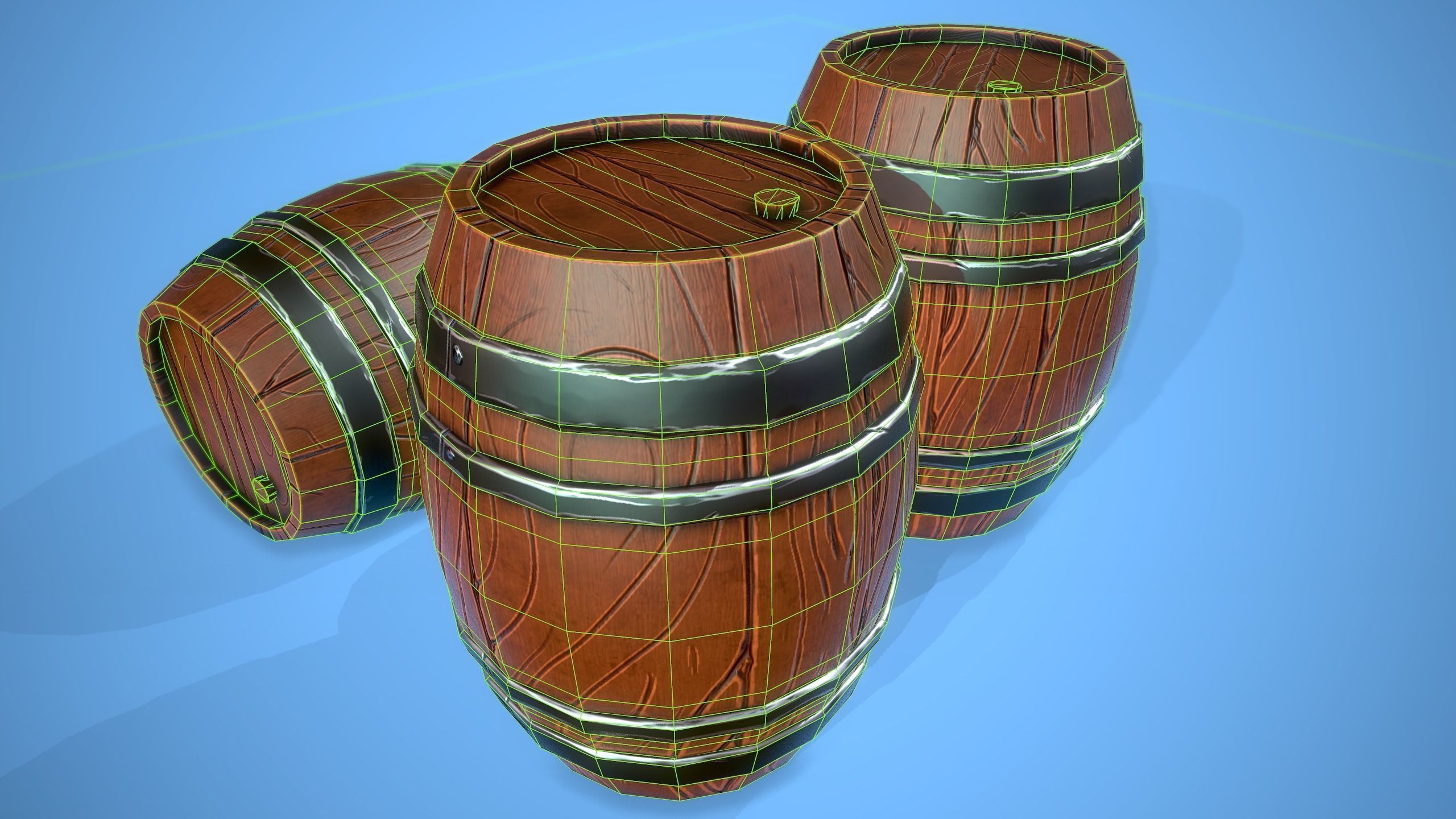 Stylized wooden barrel and box Low-poly 3D model_2
