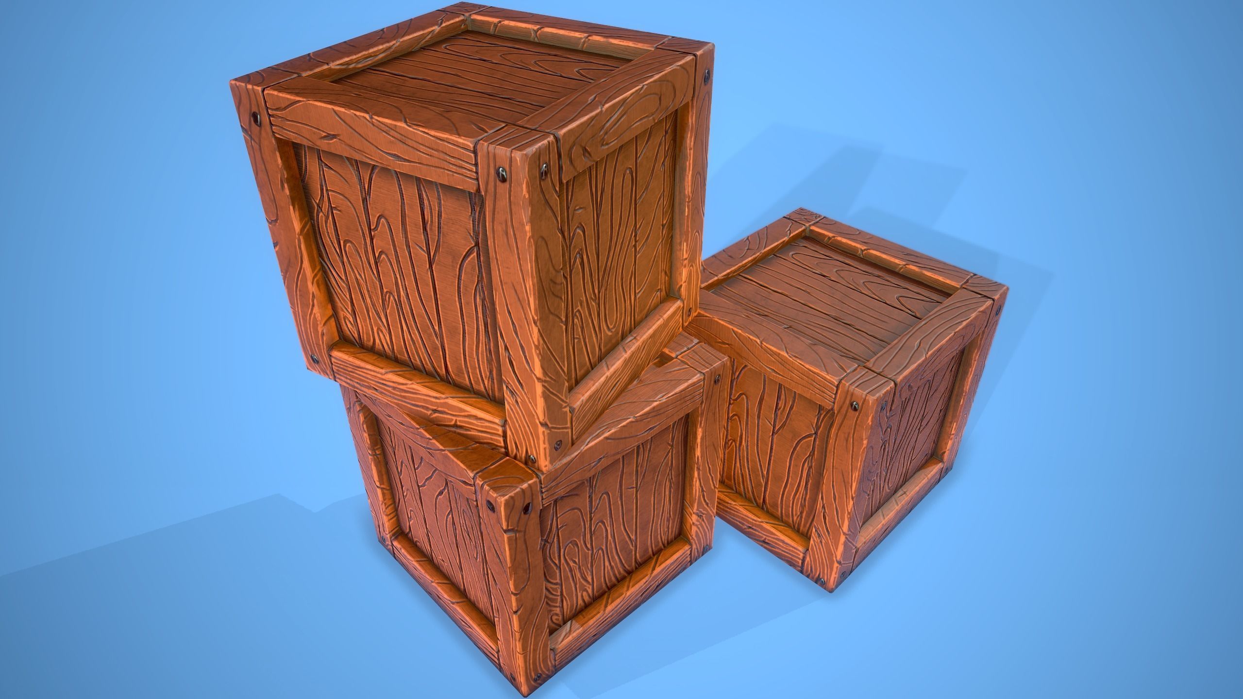 Stylized wooden barrel and box Low-poly 3D model_3