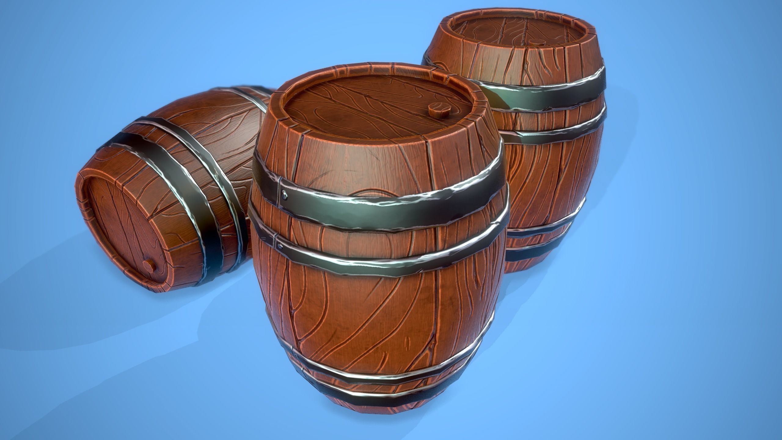 Stylized wooden barrel and box Low-poly 3D model_1