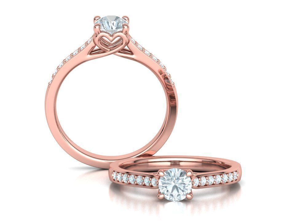 Diamond Heart Engagement ring 4 prongs Half Carat Stone 3D print model_1
