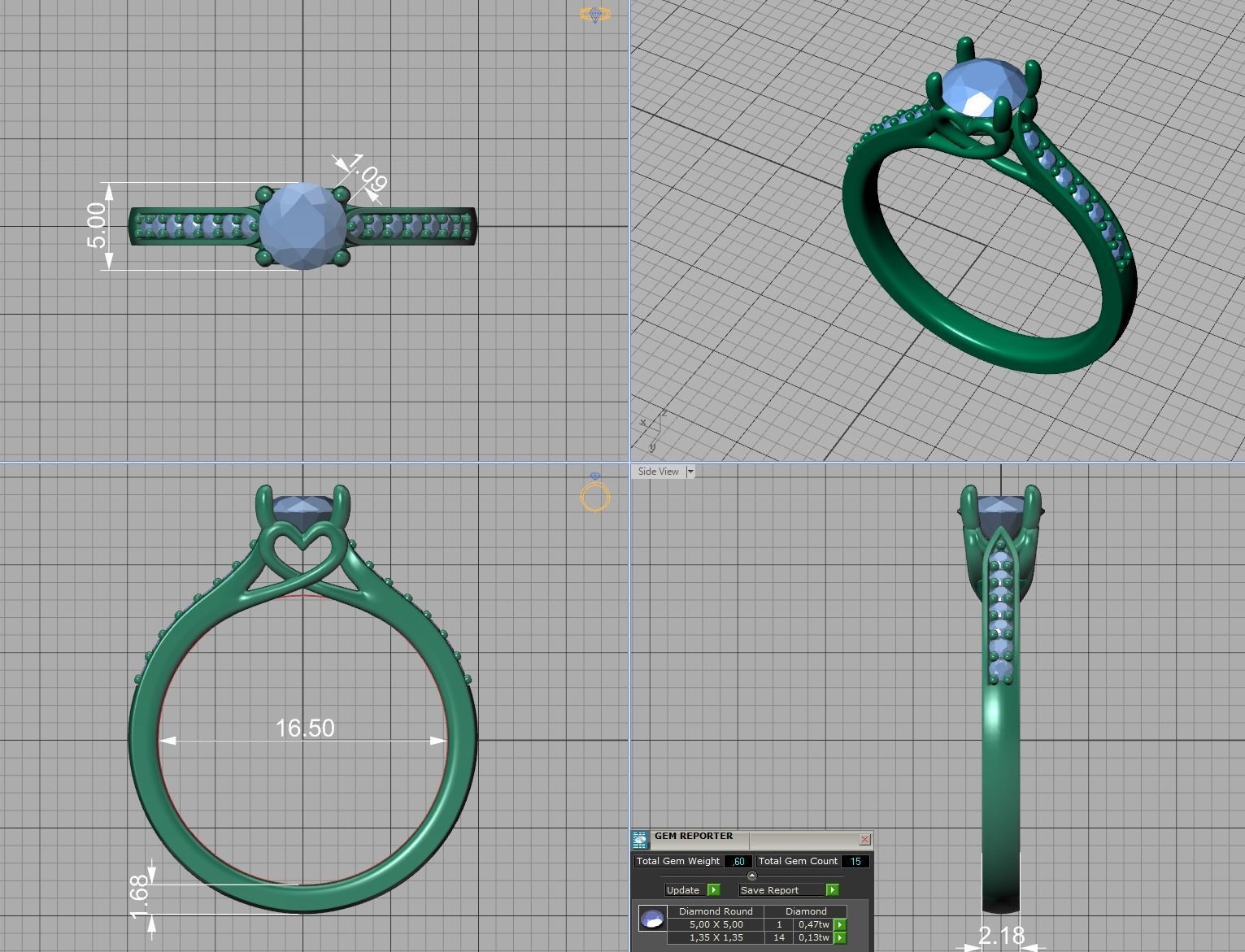 Diamond Heart Engagement ring 4 prongs Half Carat Stone 3D print model_4