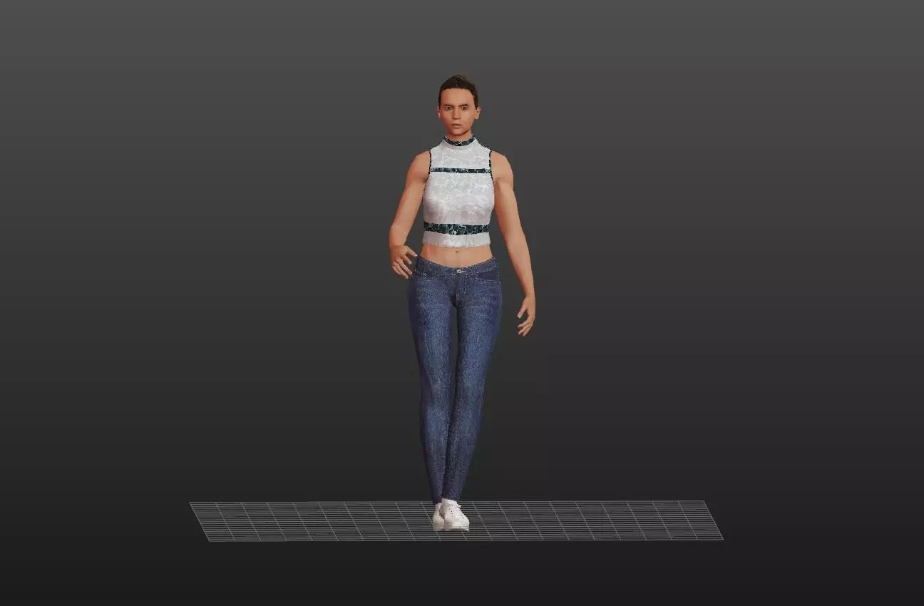 Athlete Girl in Jeans Low-poly 3D model_0