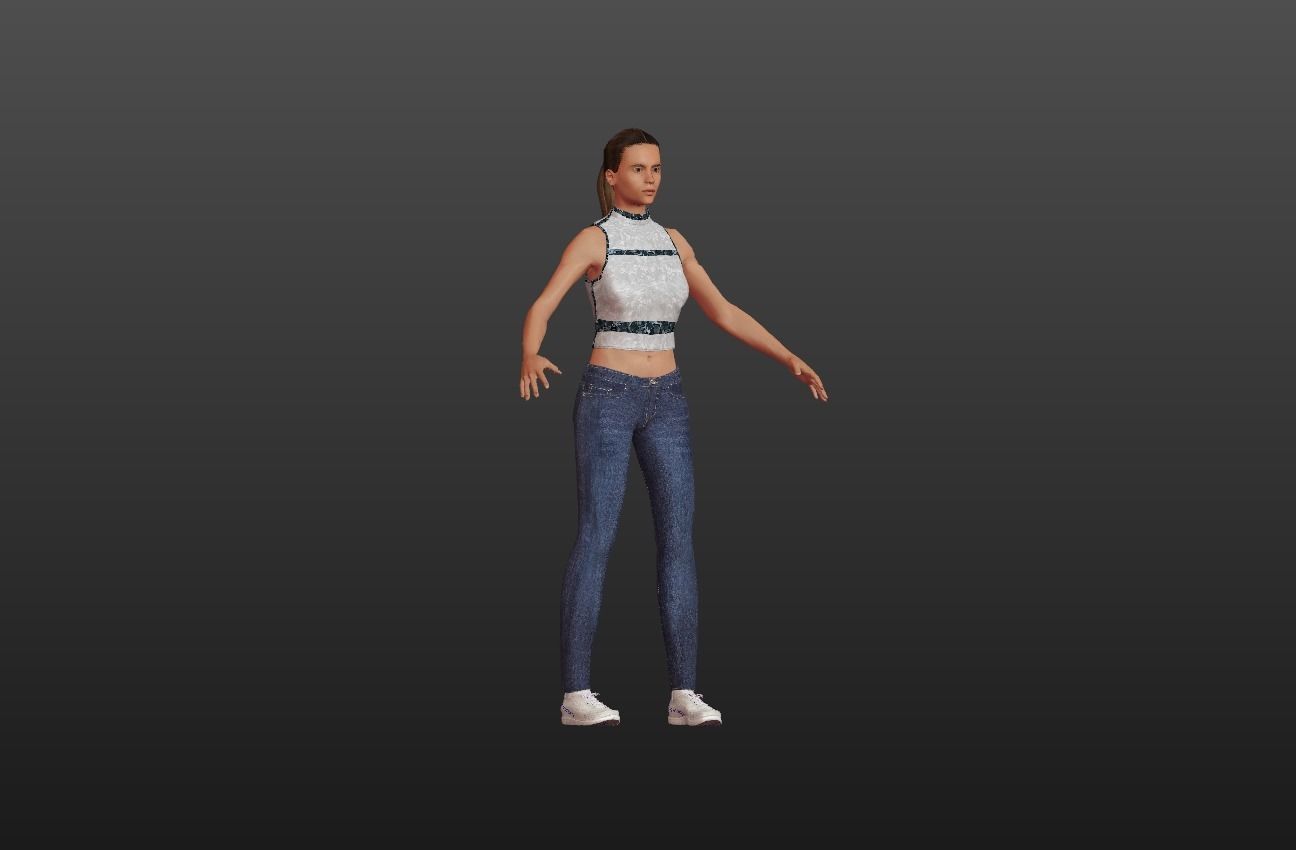 Athlete Girl in Jeans Low-poly 3D model_6