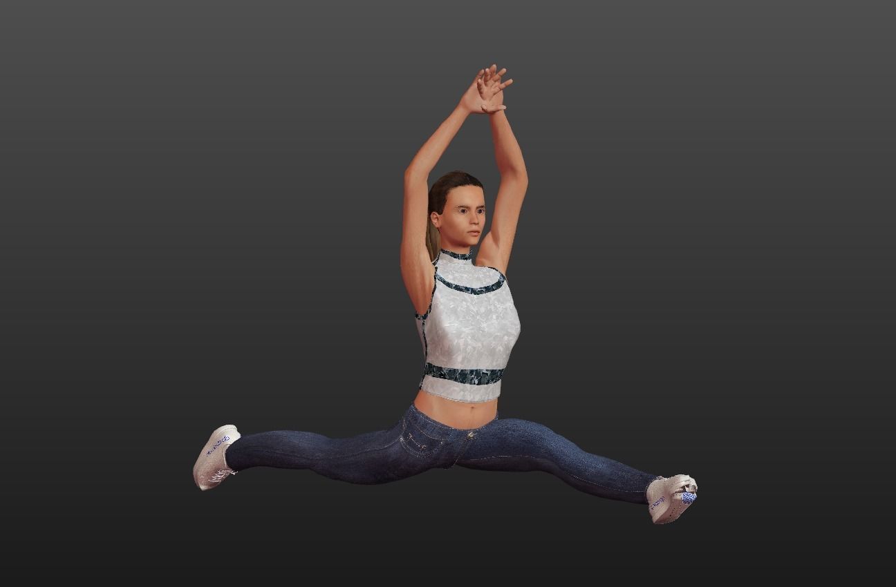 Athlete Girl in Jeans Low-poly 3D model_3