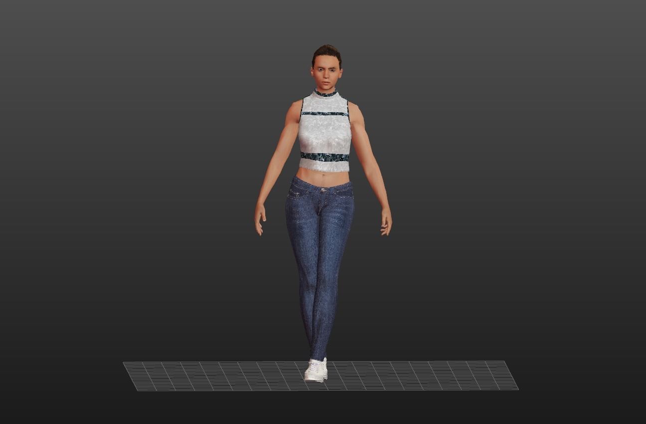 Athlete Girl in Jeans Low-poly 3D model_2