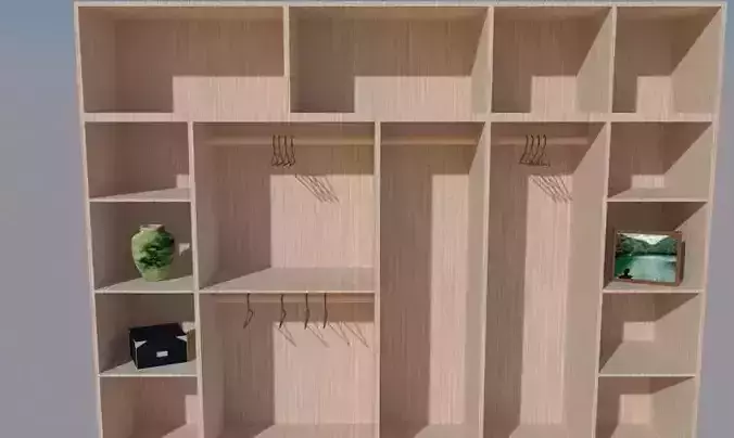 Cabinet wooden closet with shelves and drawers