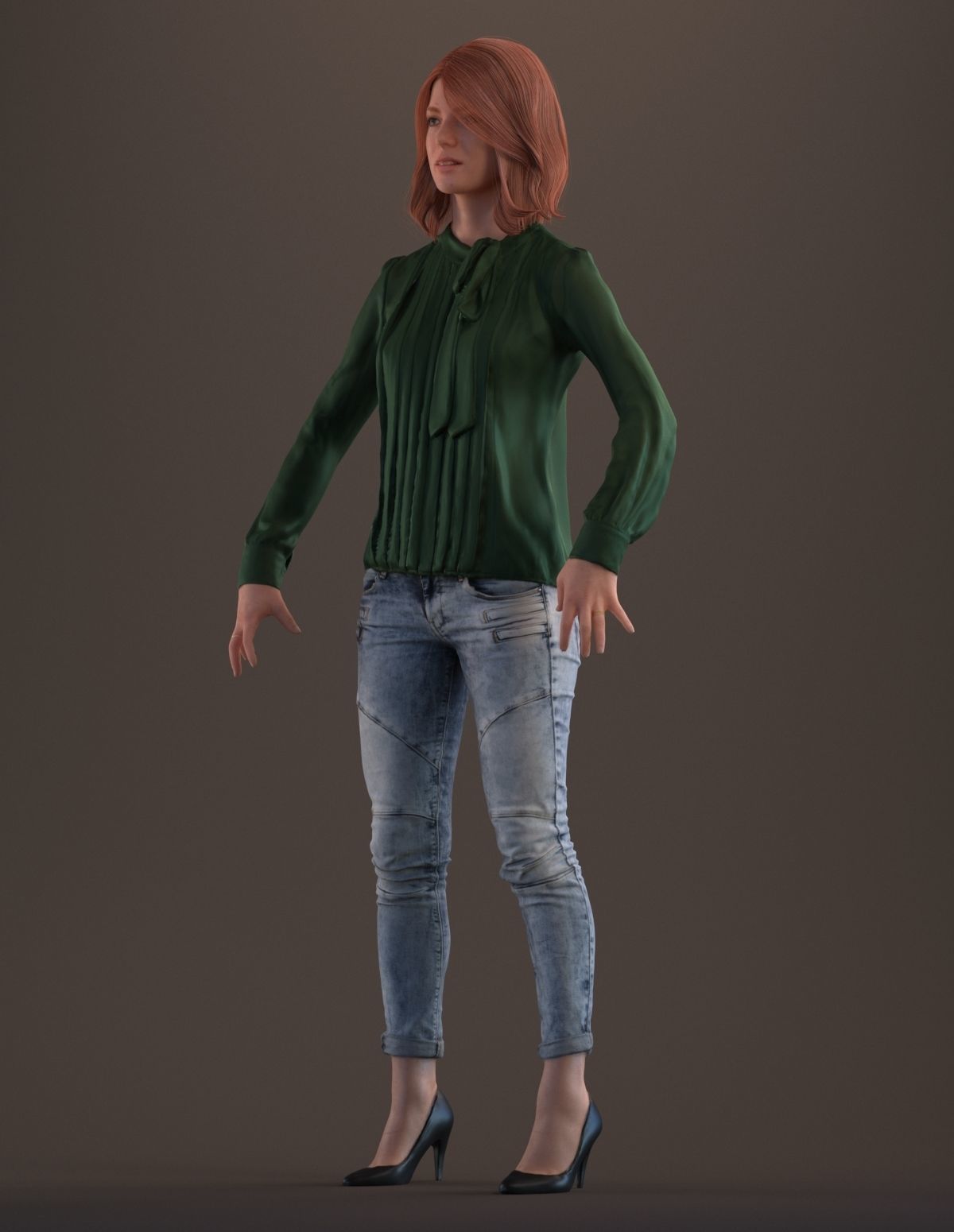Rigged red haired lady in casual attire Low-poly 3D model_10
