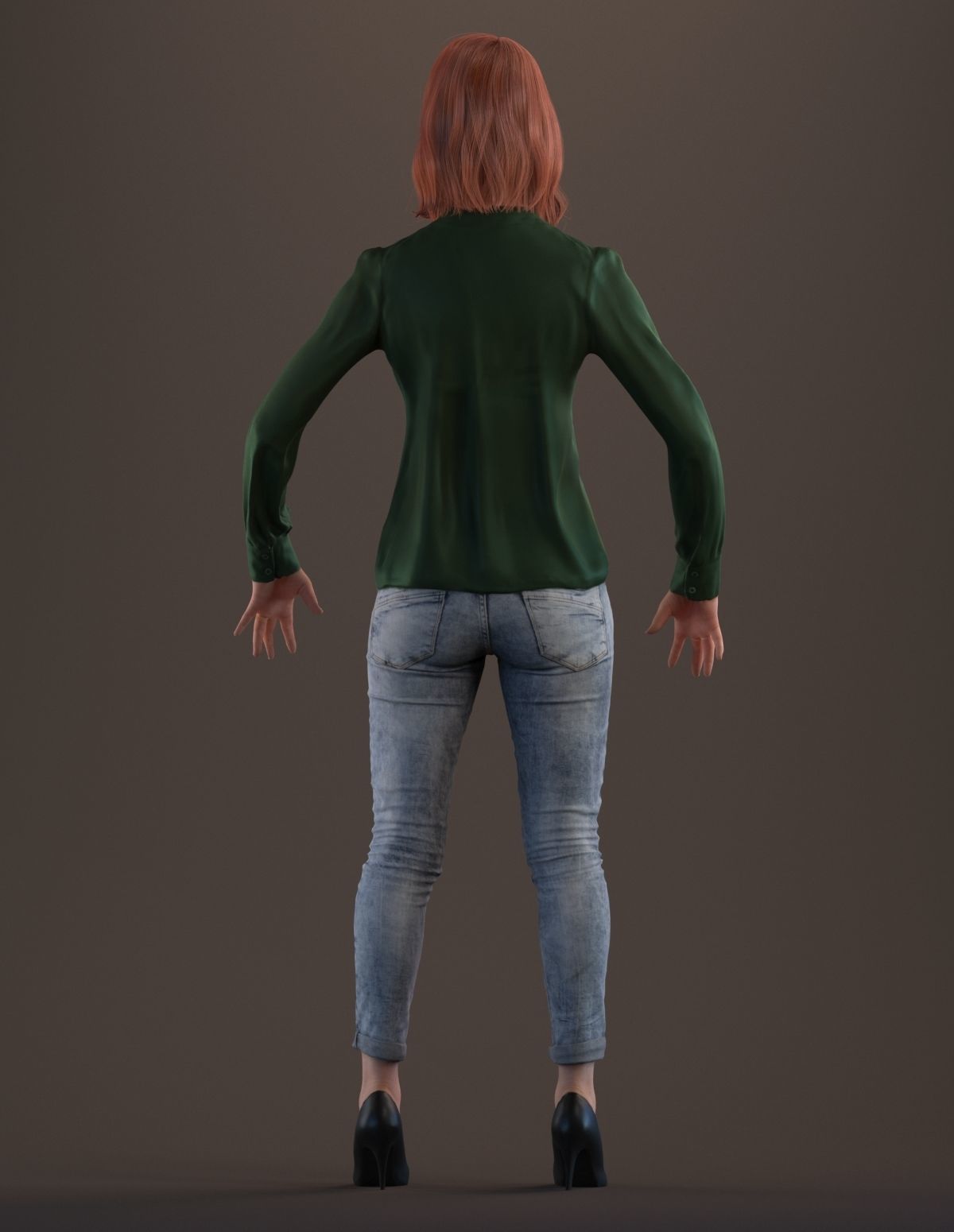Rigged red haired lady in casual attire Low-poly 3D model_8