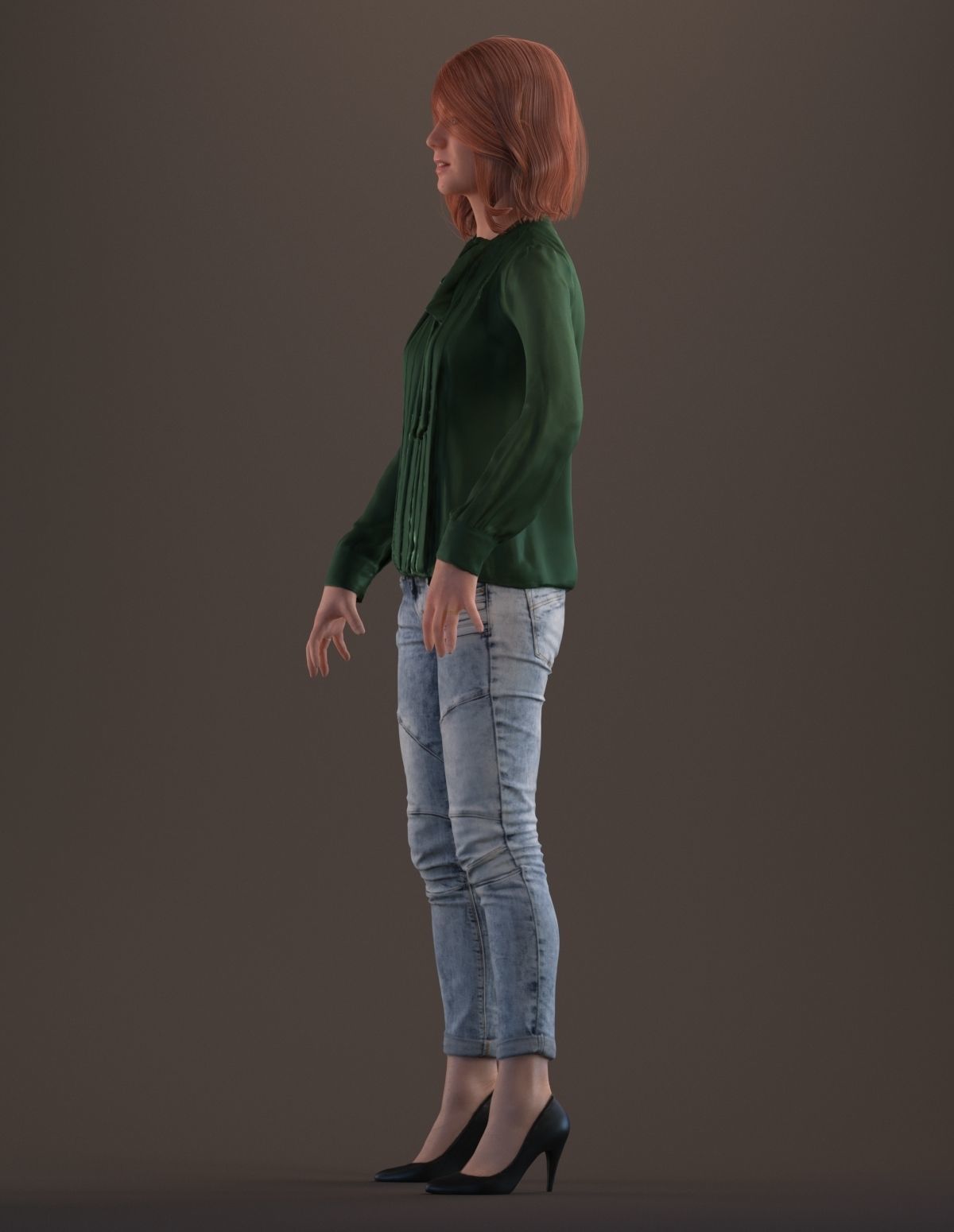 Rigged red haired lady in casual attire Low-poly 3D model_9