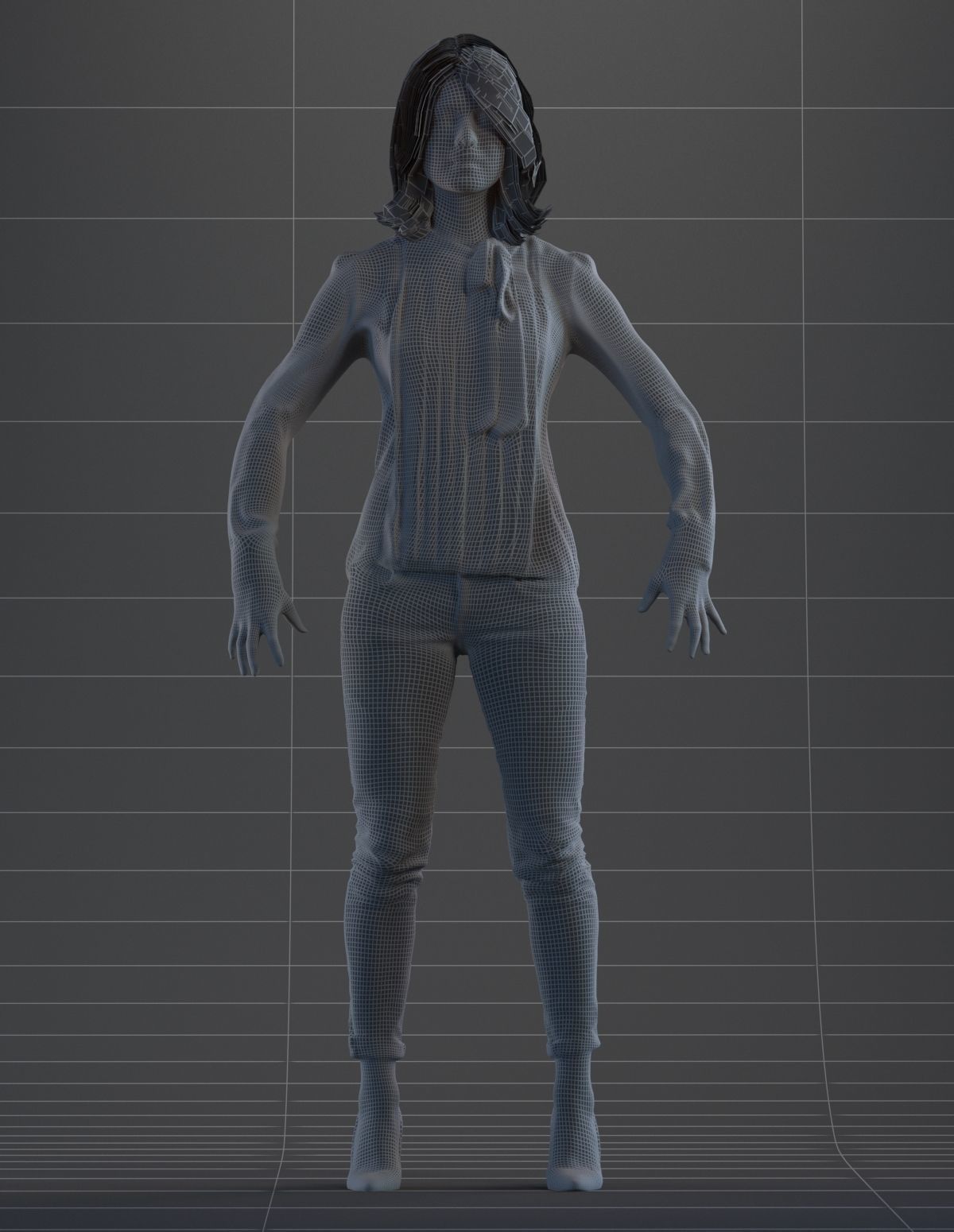 Rigged red haired lady in casual attire Low-poly 3D model_2