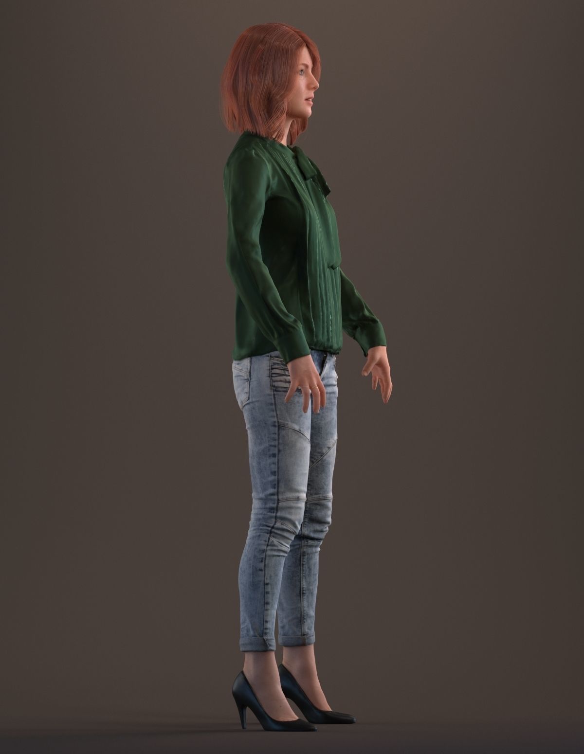 Rigged red haired lady in casual attire Low-poly 3D model_3