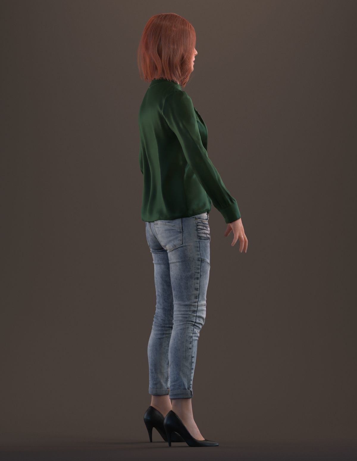 Rigged red haired lady in casual attire Low-poly 3D model_6