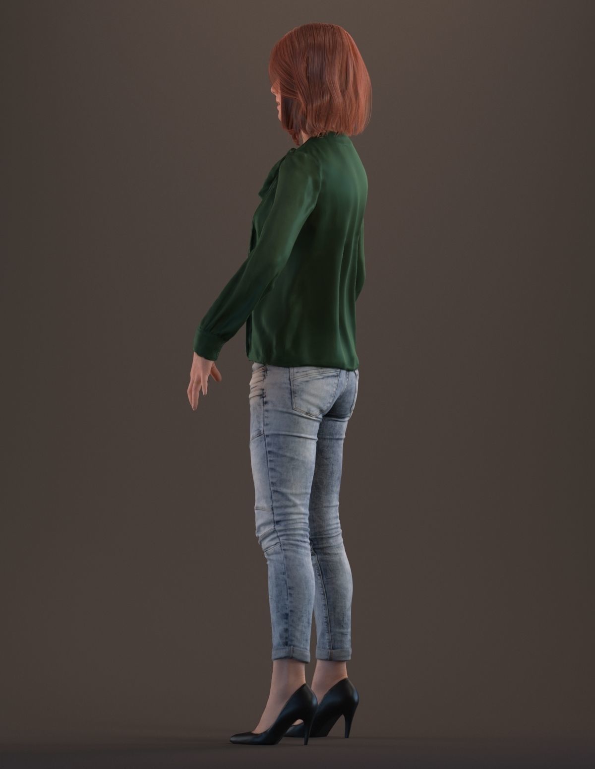 Rigged red haired lady in casual attire Low-poly 3D model_11