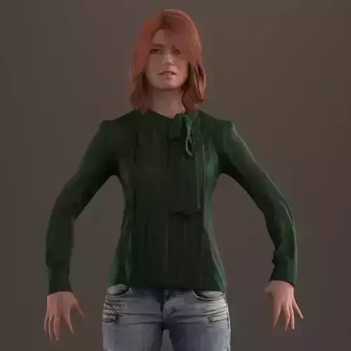 Rigged red haired lady in casual attire Low-poly 3D model