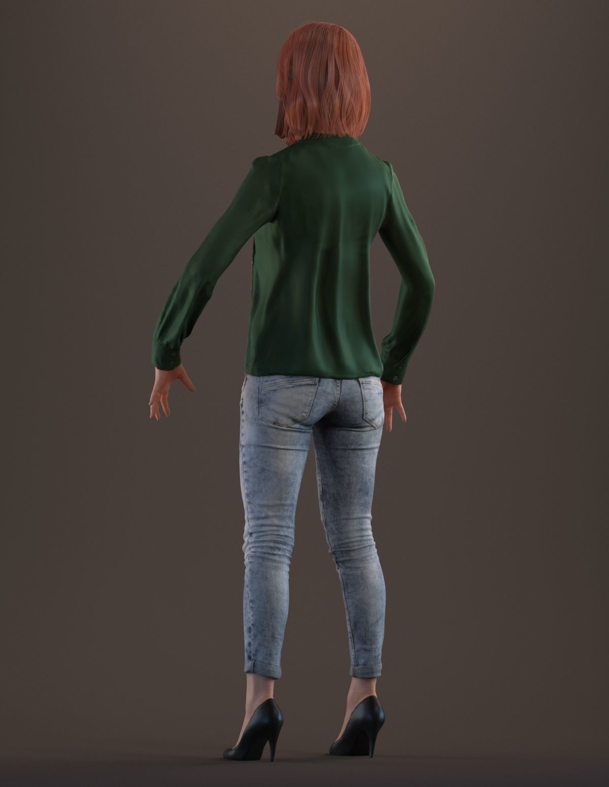 Rigged red haired lady in casual attire Low-poly 3D model_7