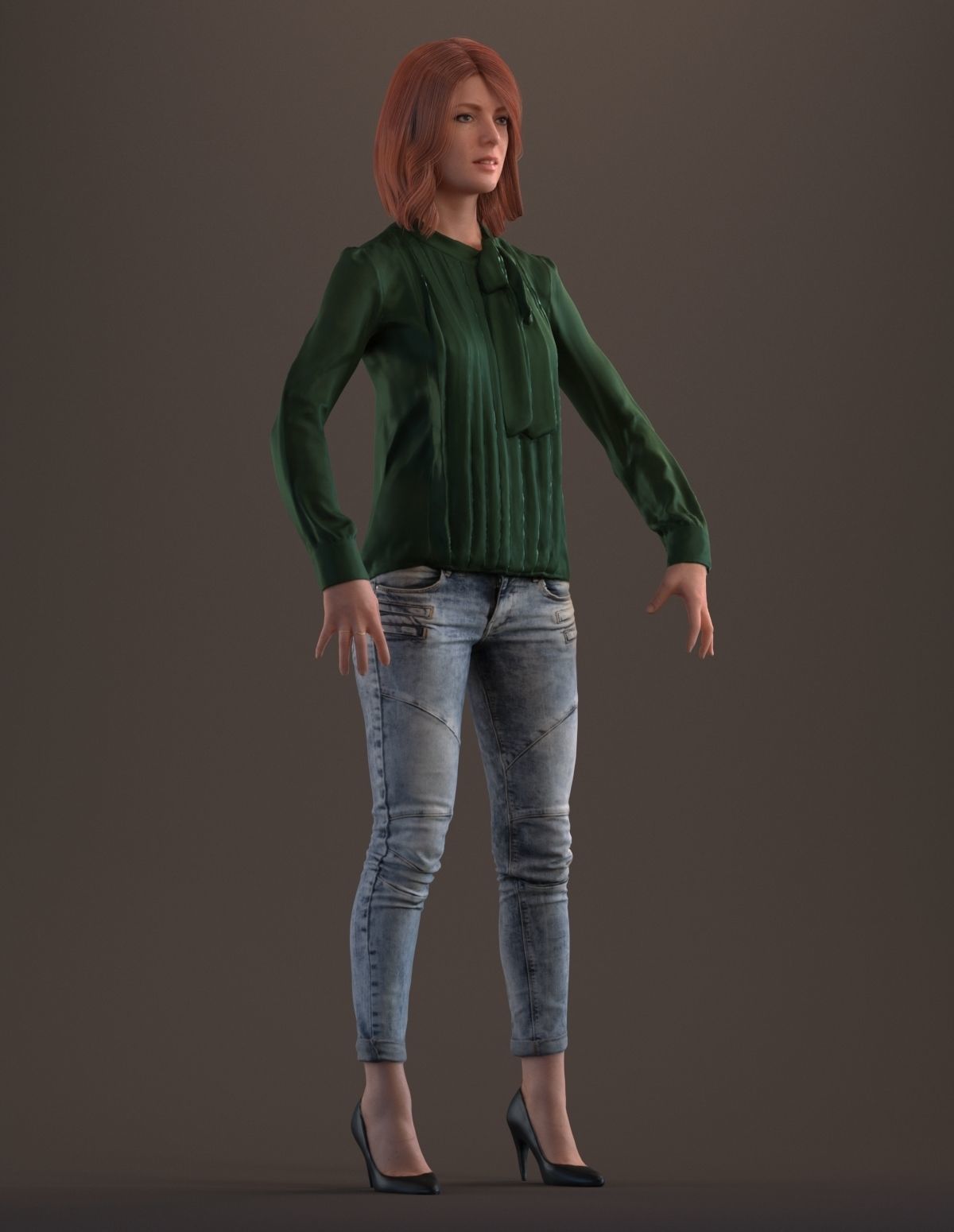 Rigged red haired lady in casual attire Low-poly 3D model_5