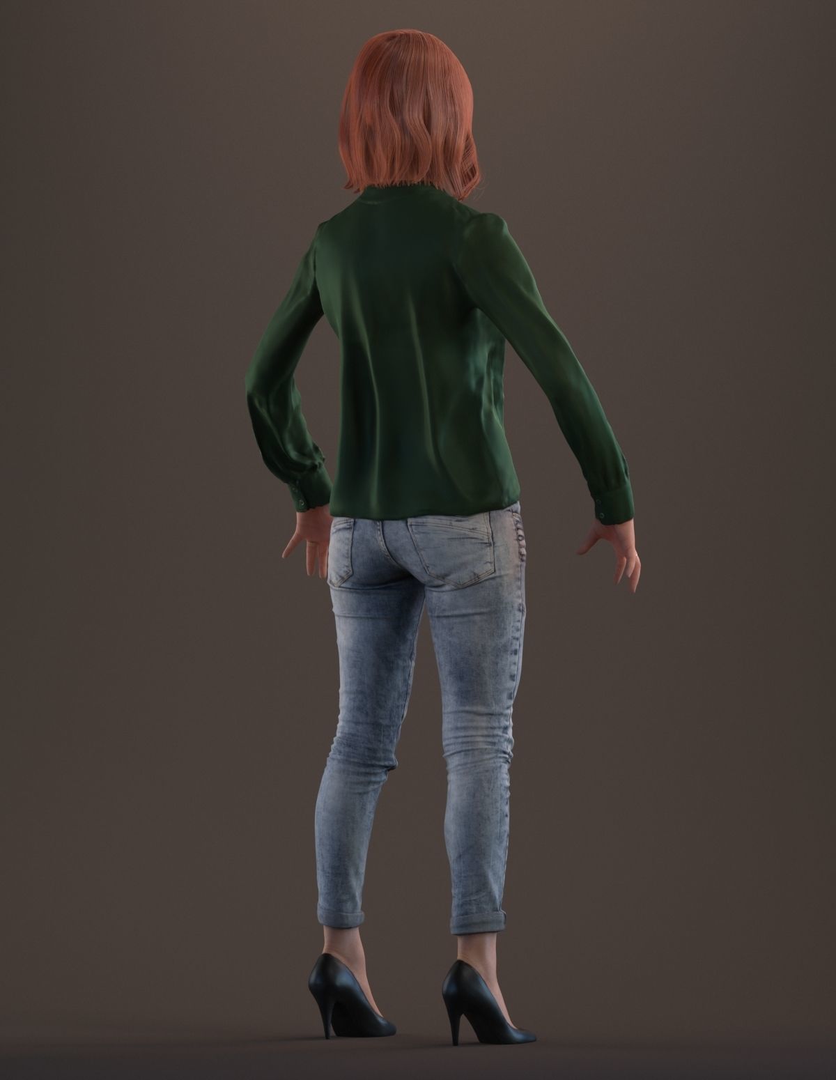 Rigged red haired lady in casual attire Low-poly 3D model_4