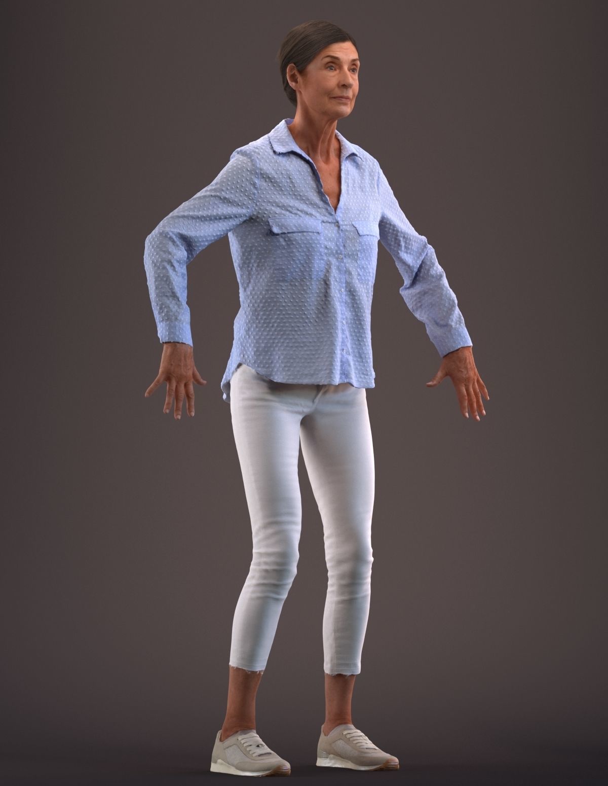 Rigged senior lady in casual clothing Low-poly 3D model_6