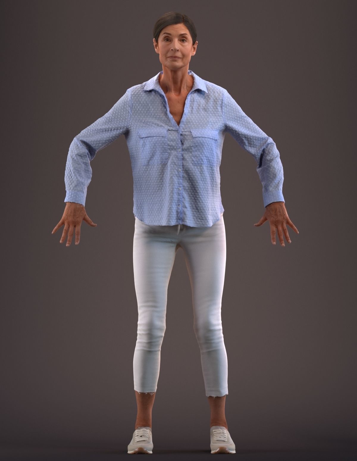 Rigged senior lady in casual clothing Low-poly 3D model_1