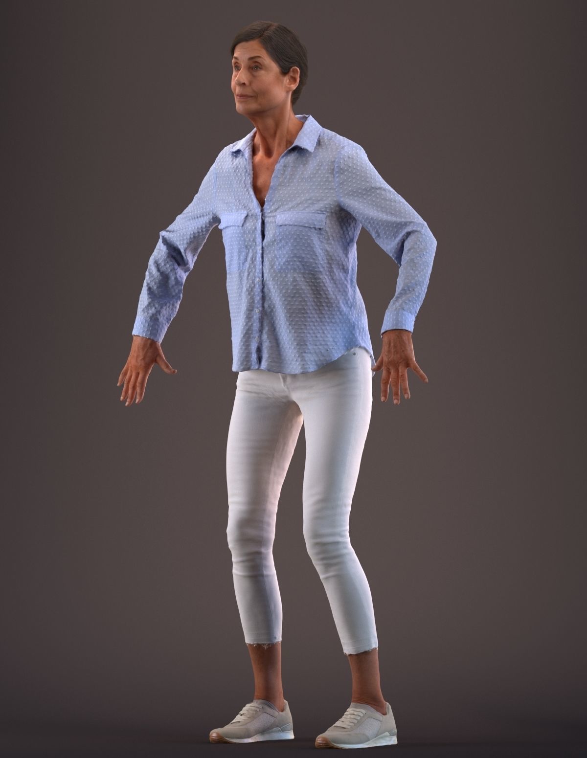 Rigged senior lady in casual clothing Low-poly 3D model_11