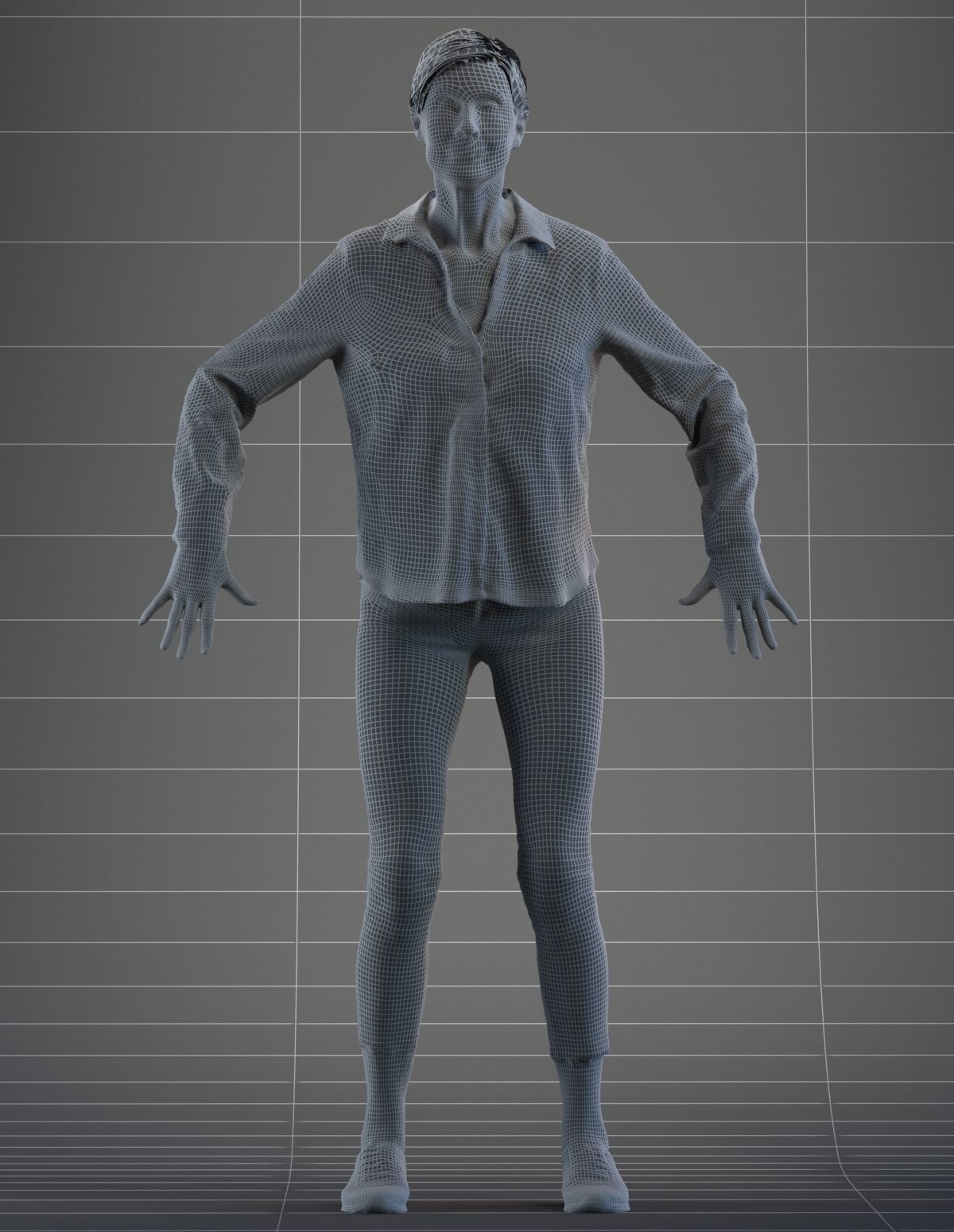 Rigged senior lady in casual clothing Low-poly 3D model_2