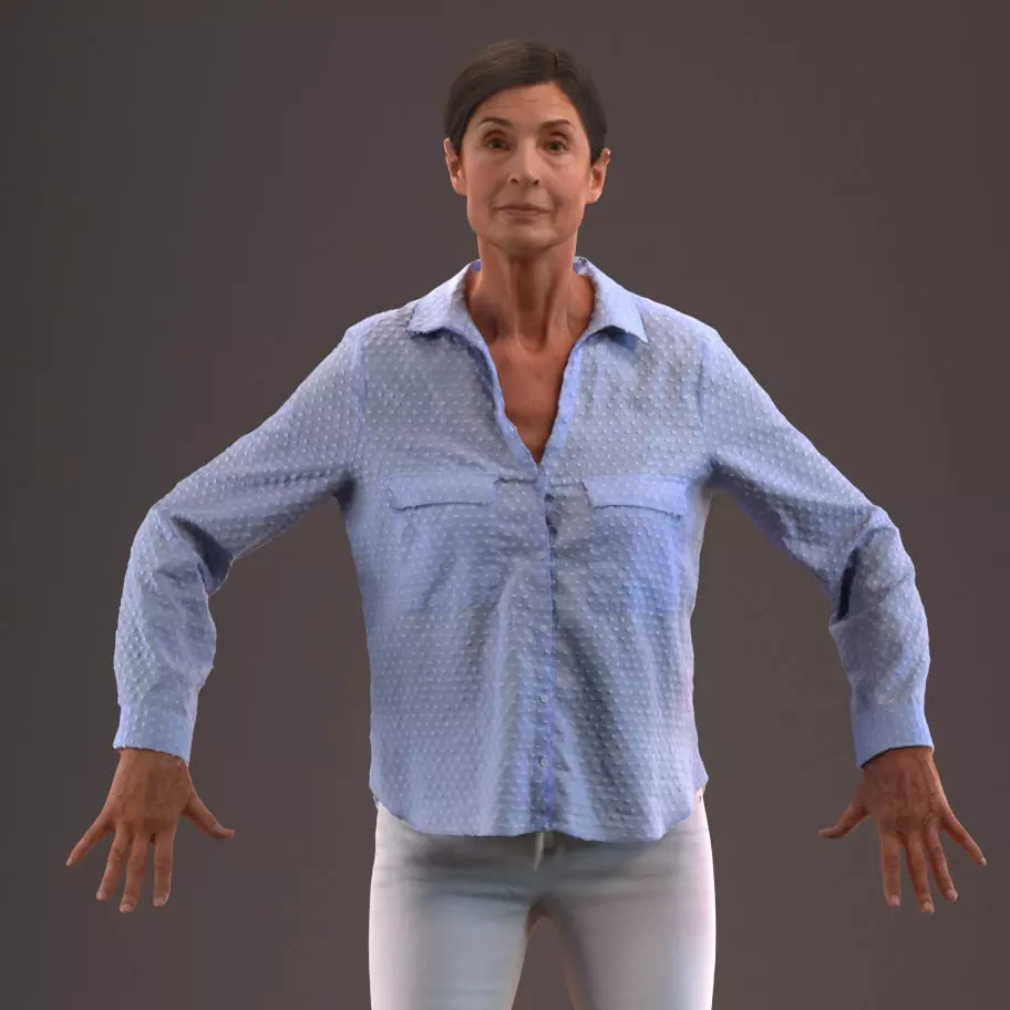 Rigged senior lady in casual clothing Low-poly 3D model_0