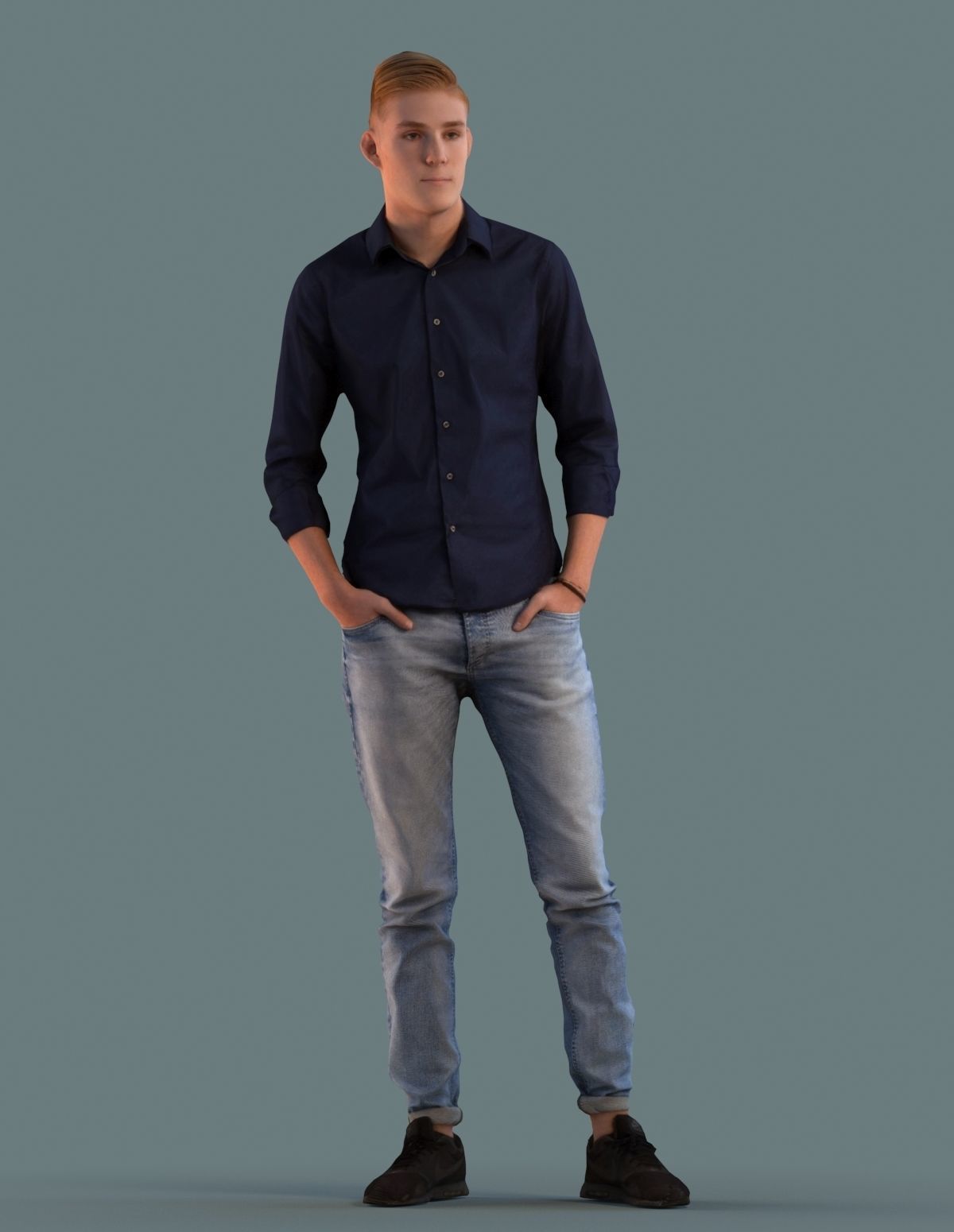 Set of standing or walking 3D men  Low-poly 3D model_2