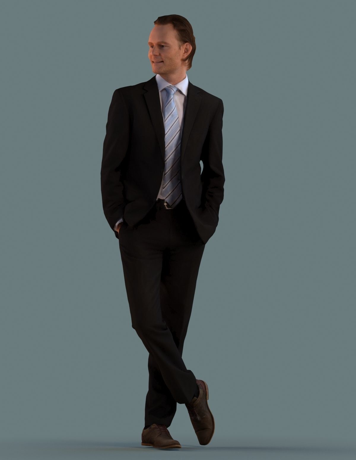 Set of standing or walking 3D men  Low-poly 3D model_1