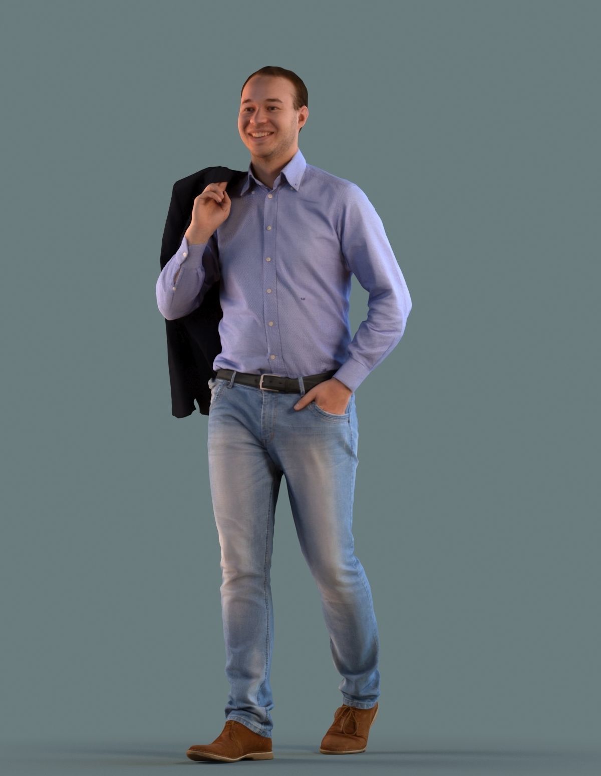 Set of standing or walking 3D men  Low-poly 3D model_3