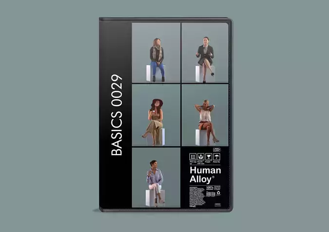 Set of sitting 3d women Low-poly 3D model