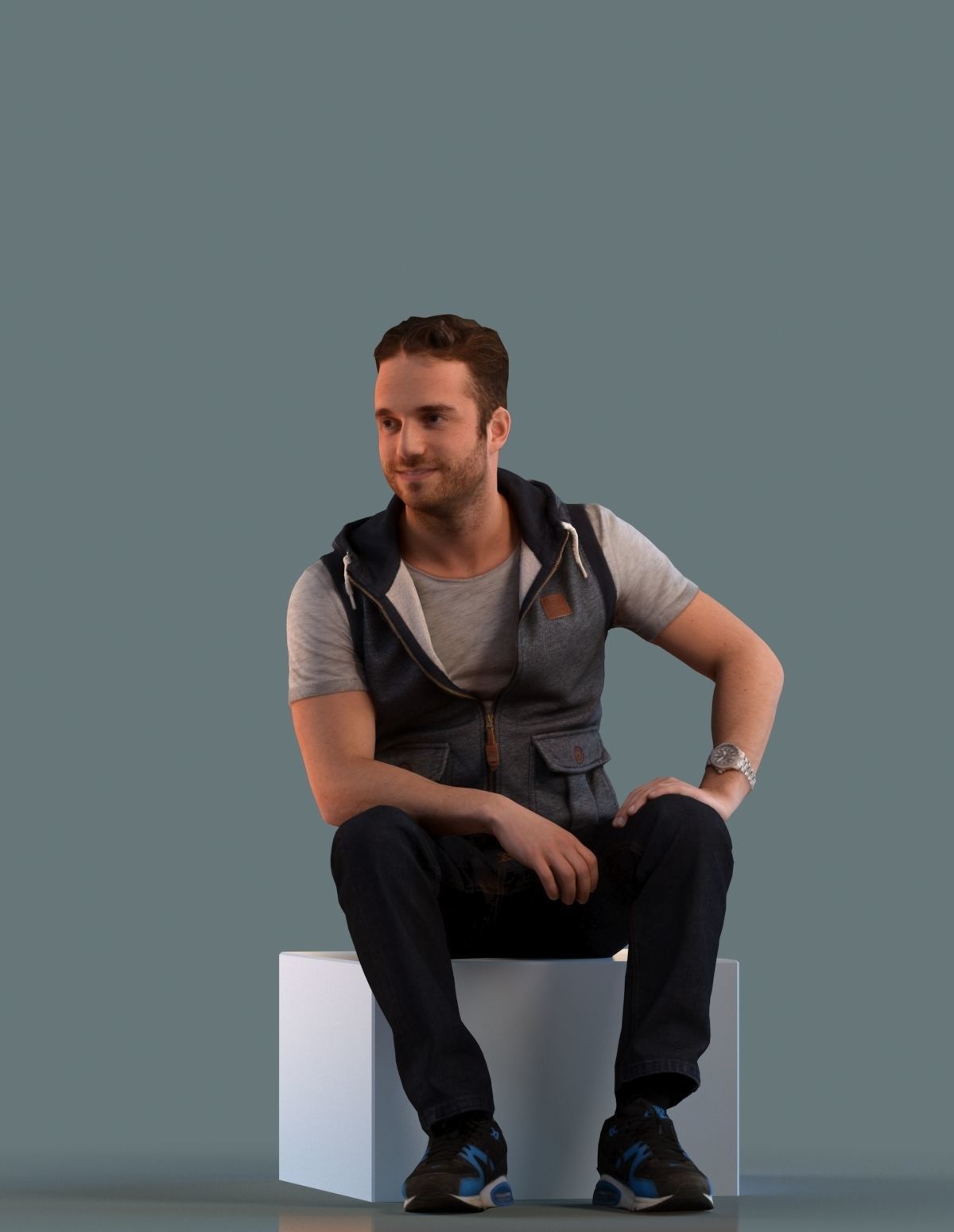 Set of low poly sitting 3D men Low-poly 3D model_1