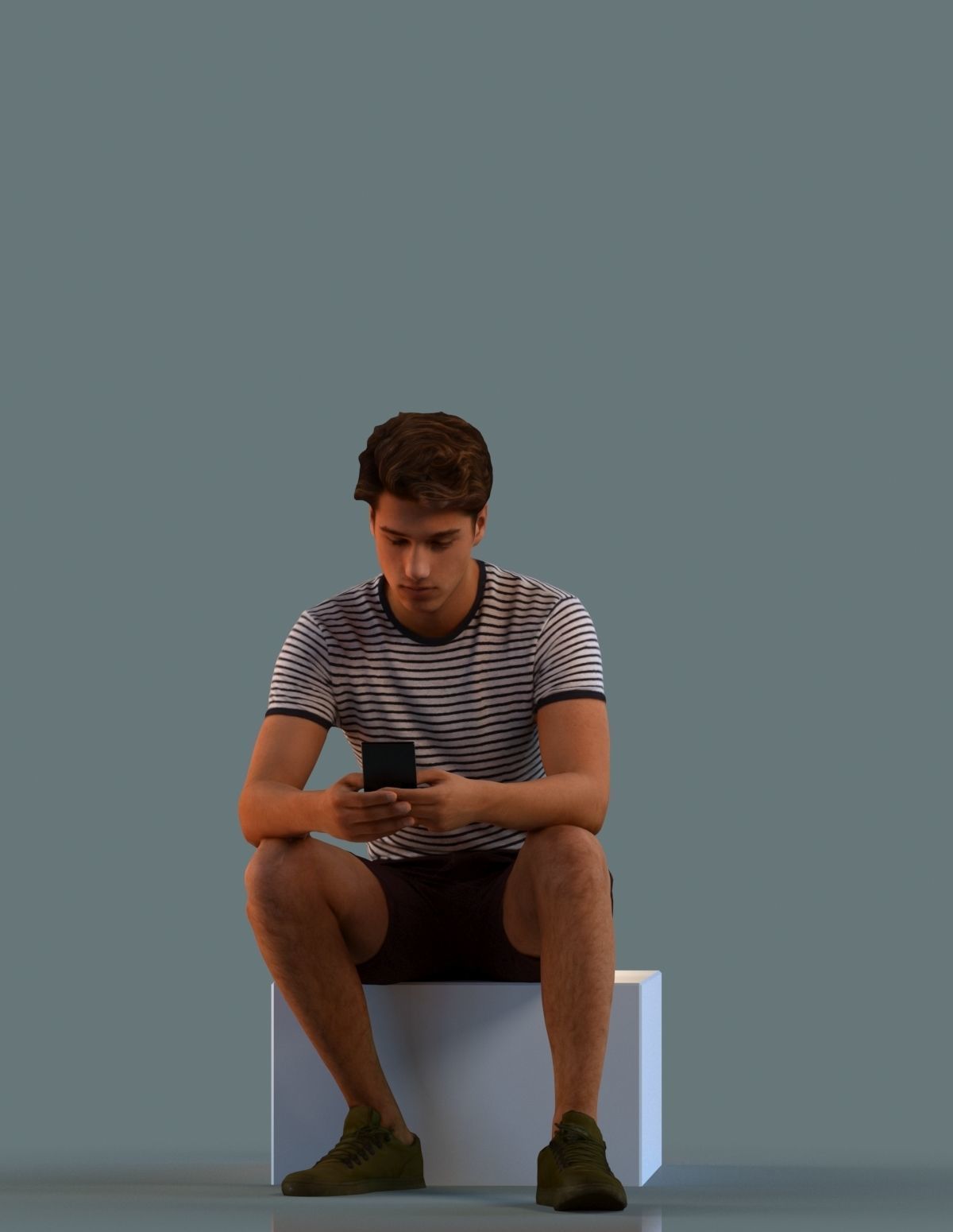 Set of low poly sitting 3D men Low-poly 3D model_3