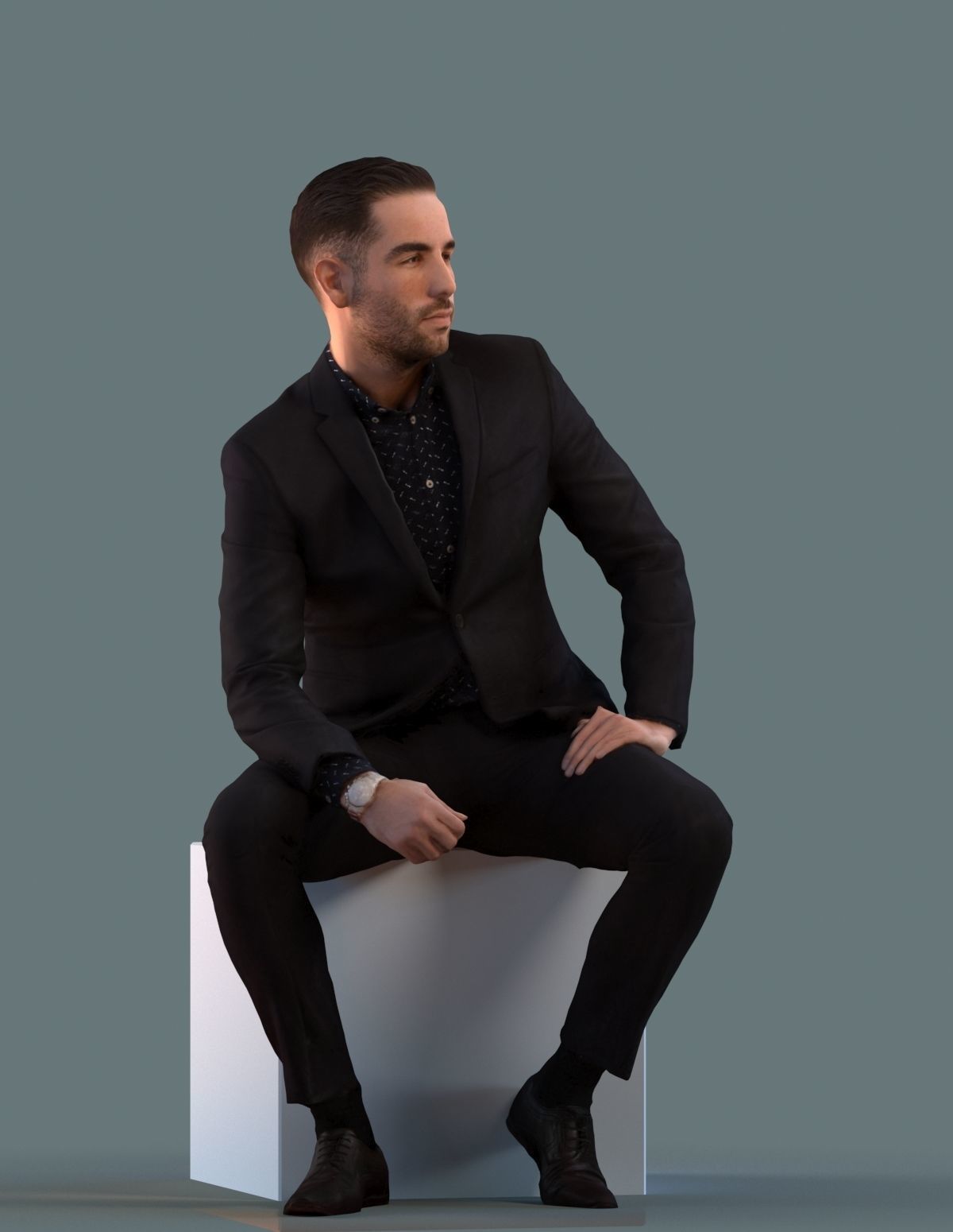 Set of low poly sitting 3D men Low-poly 3D model_4