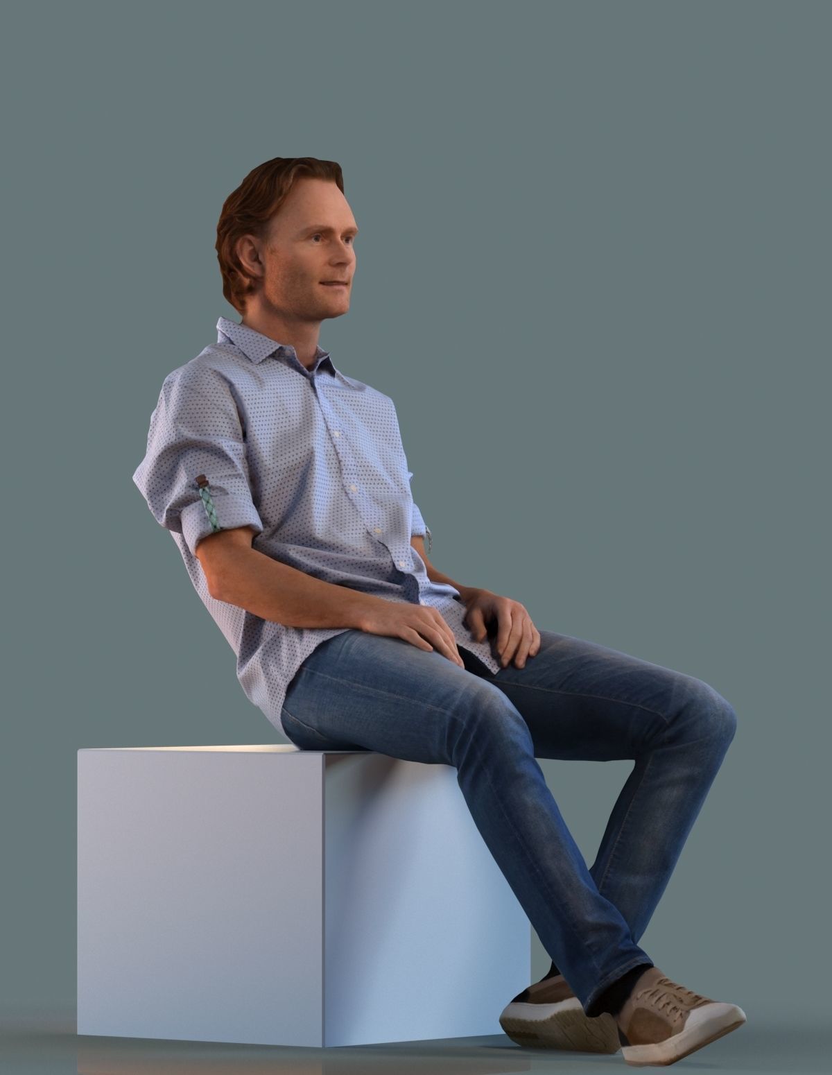 Set of low poly sitting 3D men Low-poly 3D model_2
