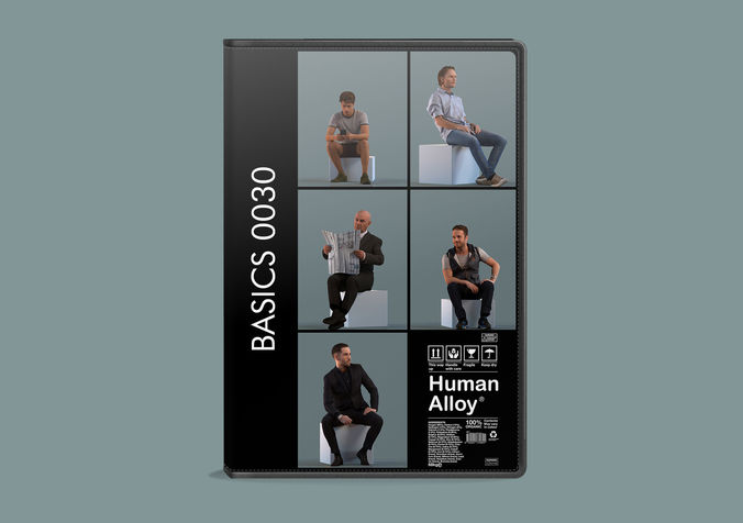 Set of low poly sitting 3D men Low-poly 3D model