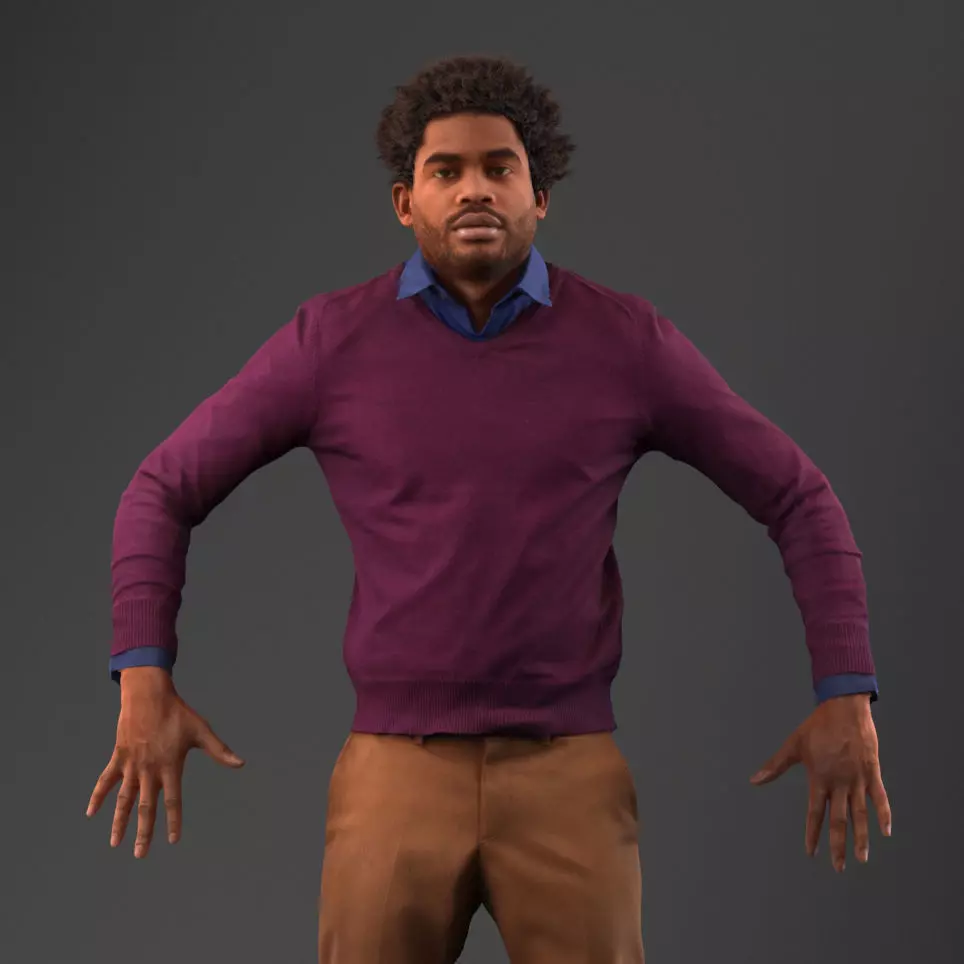 Rigged south American 3d man in casual clothing Low-poly 3D model_0