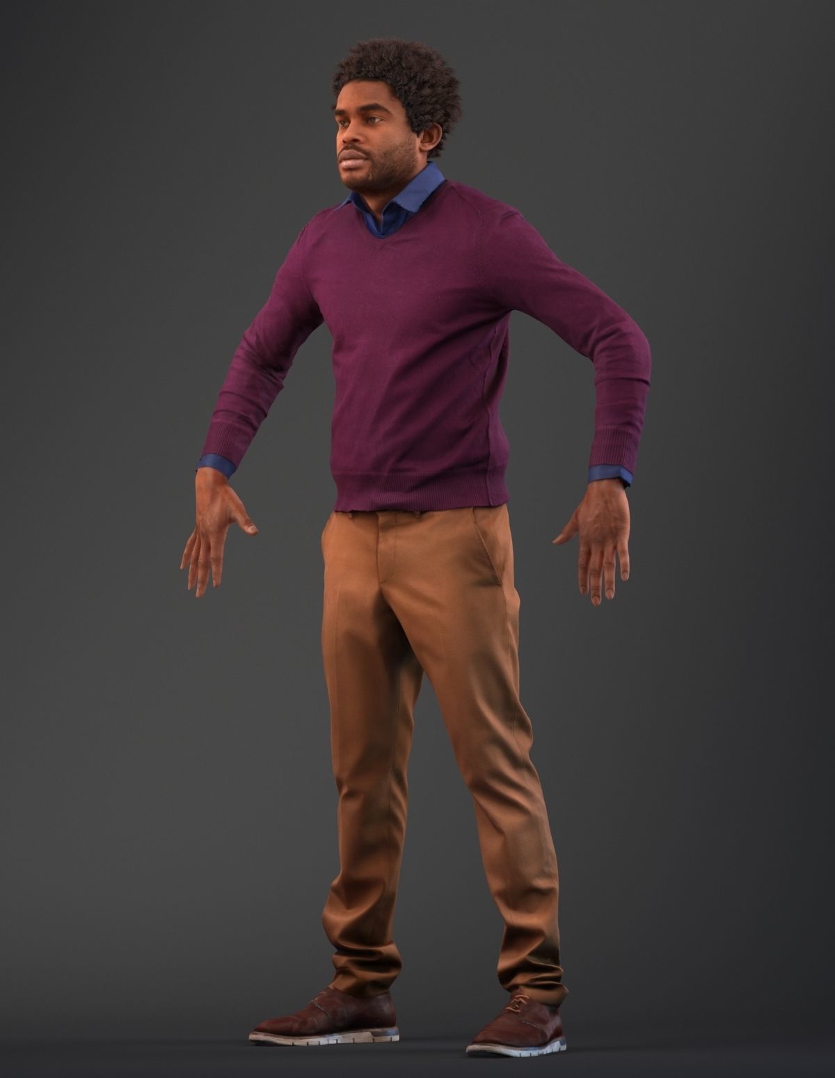 Rigged south American 3d man in casual clothing Low-poly 3D model_11
