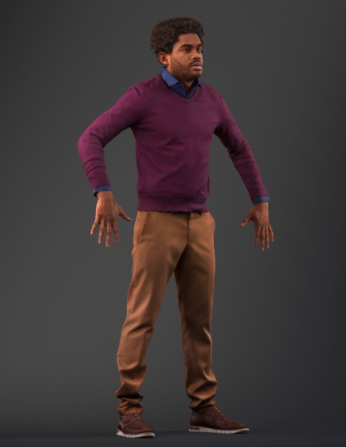 Rigged south American 3d man in casual clothing Low-poly 3D model_5