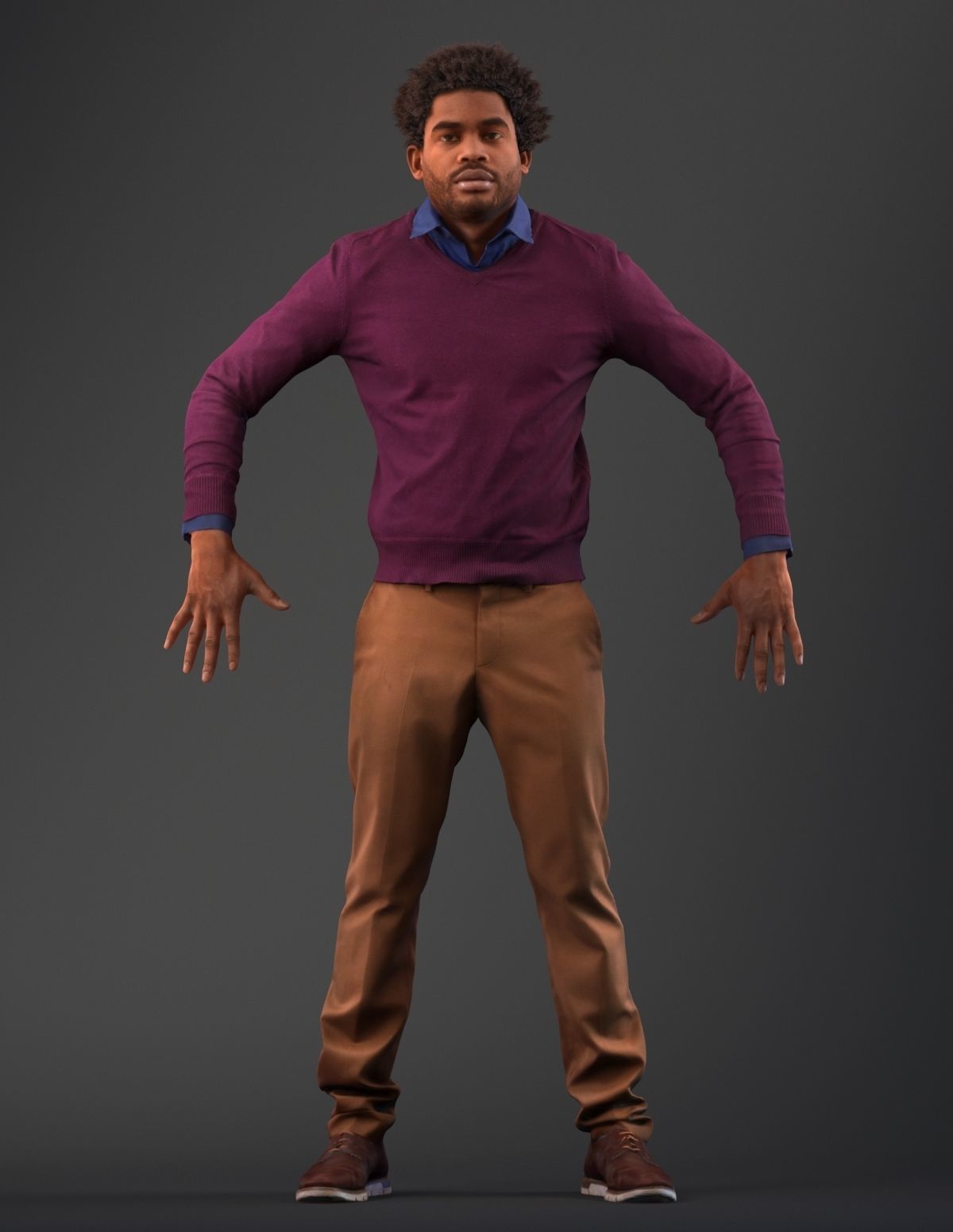 Rigged south American 3d man in casual clothing Low-poly 3D model_1