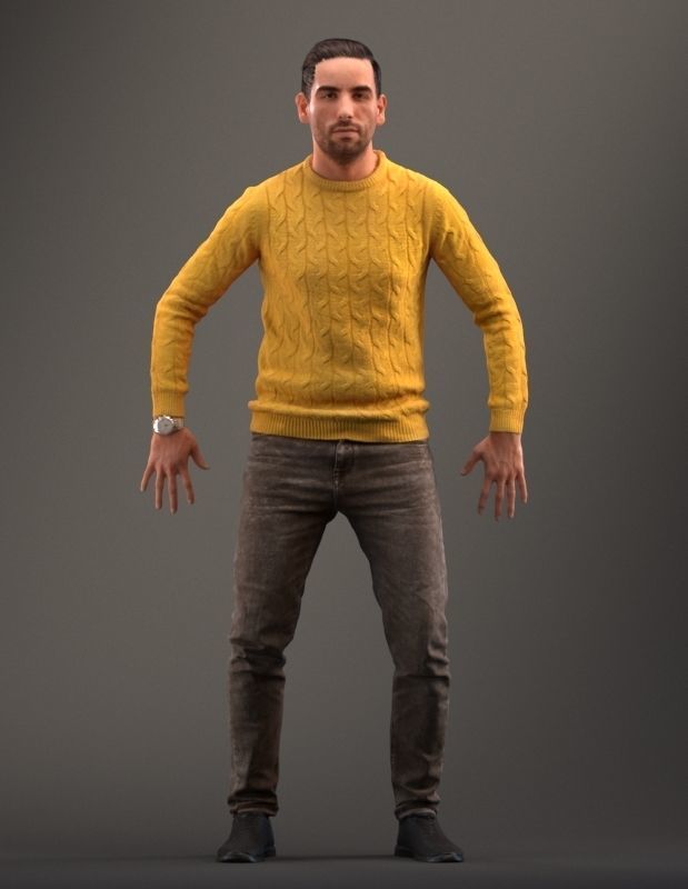 Rigged low poly 3d man in casual clothing Low-poly 3D model_1