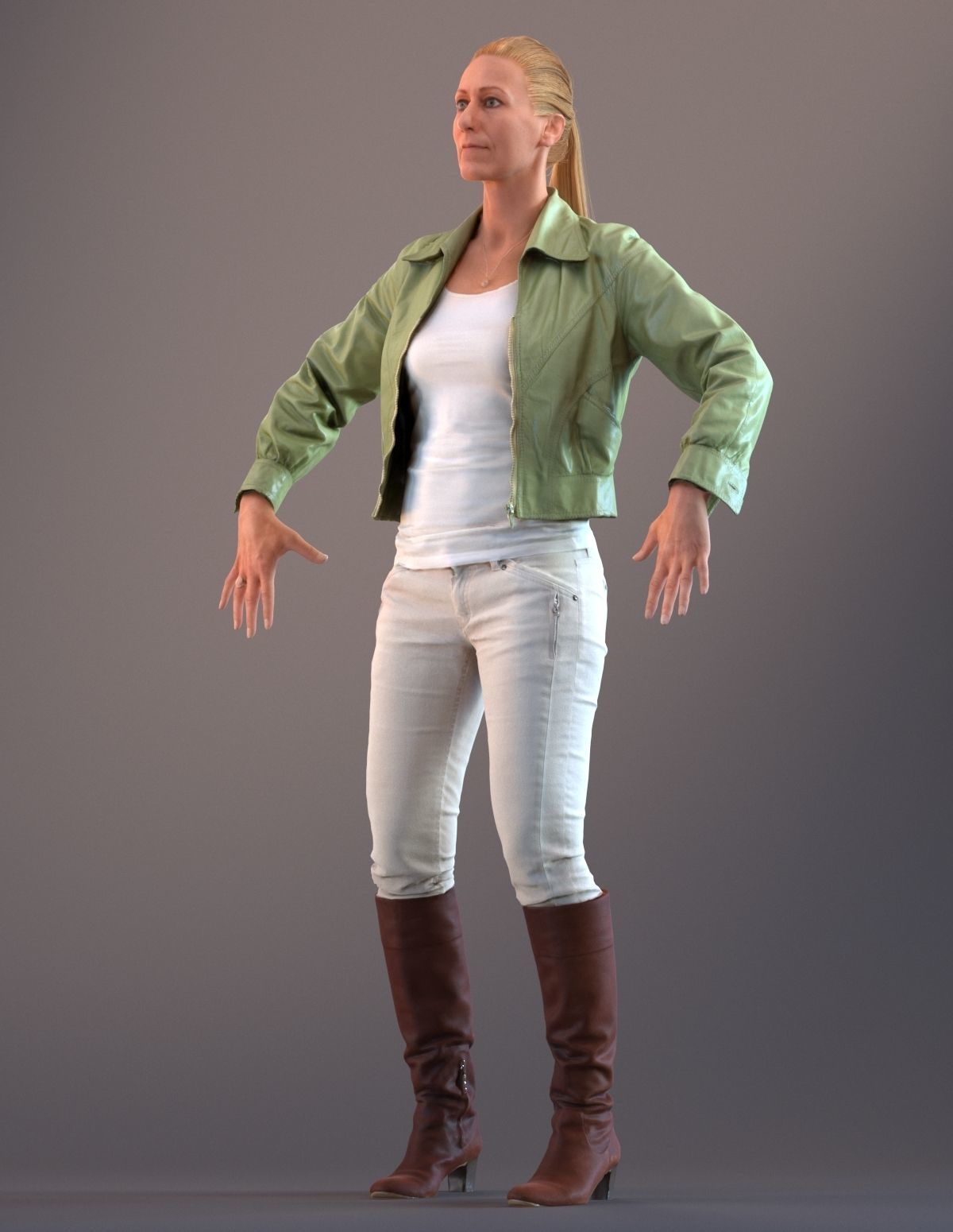 Rigged 3D low poly female with summer jacket Low-poly 3D model_10