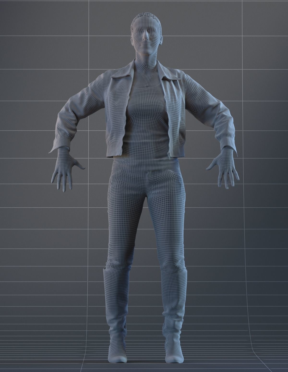 Rigged 3D low poly female with summer jacket Low-poly 3D model_2